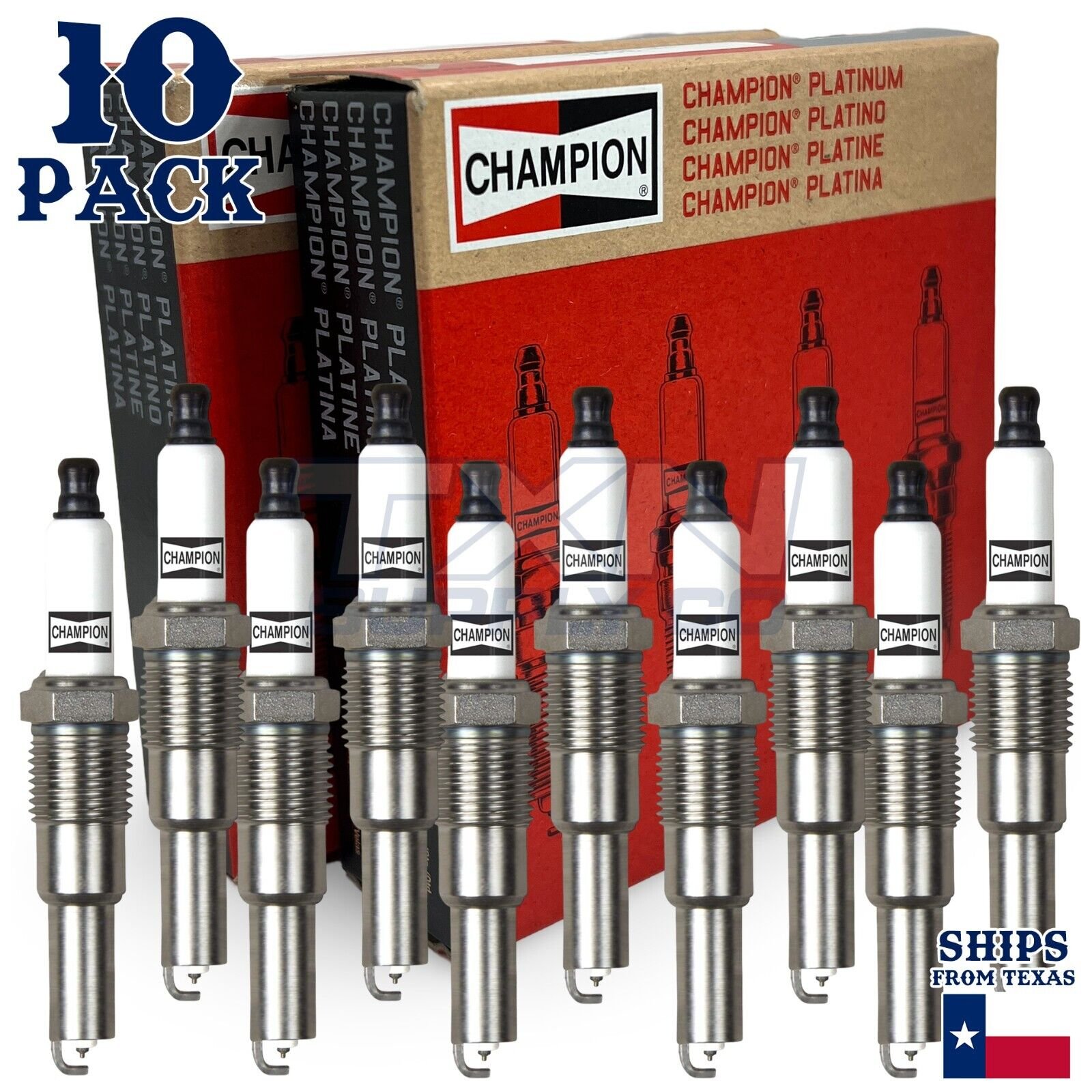 10 Pack Spark Plugs Champion Platinum For 2005-2008 Ford F-250 Super Duty 6.8L - Image 1