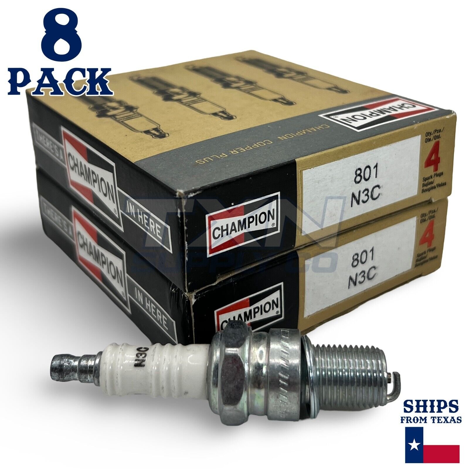 Champion 801 Copper Plus Spark Plug N3C - 8 Pack - Image 1