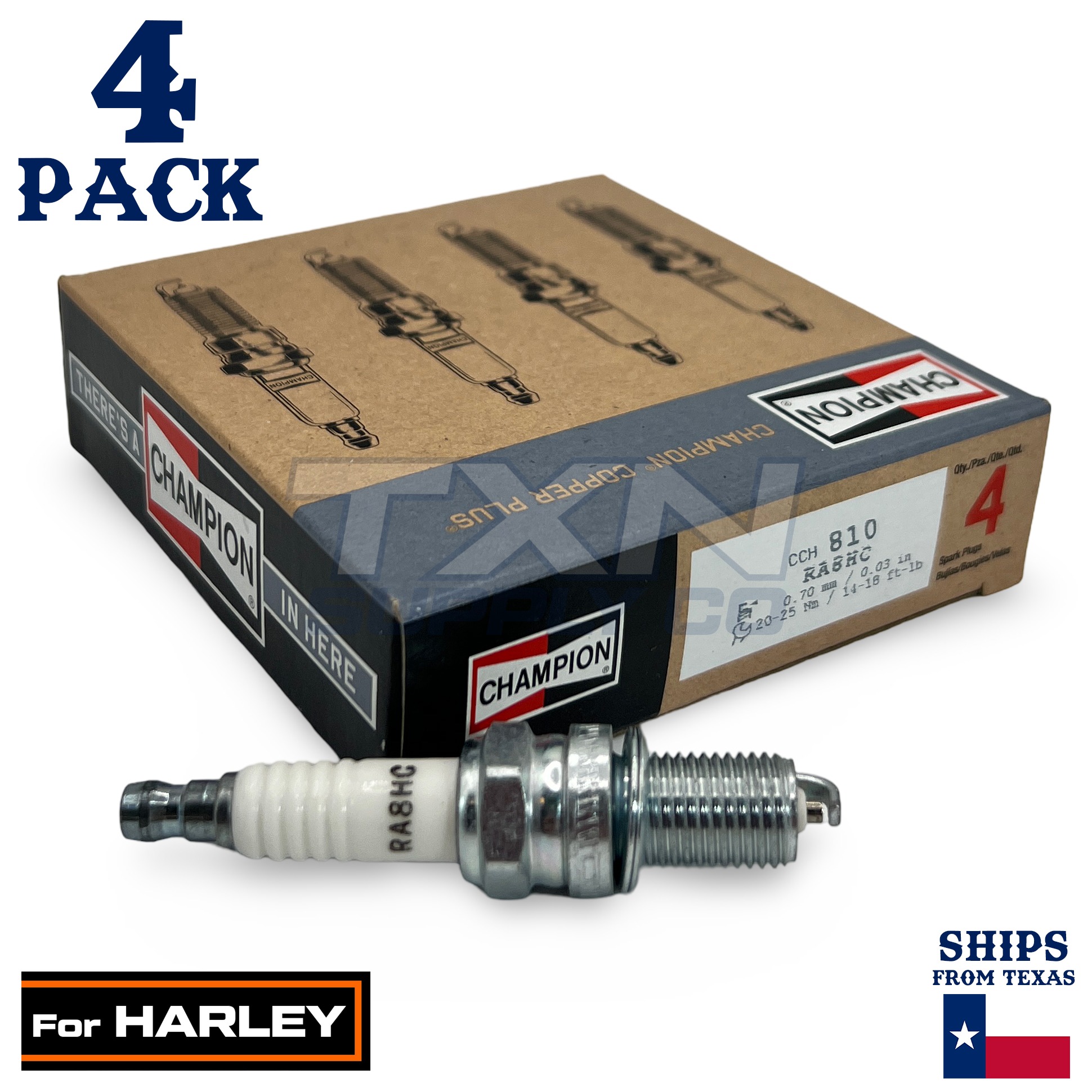 4 Pack Champion Spark Plug - For 2007-2017 FLSTF 1584 Fat Boy Harley-Davidson - Image 1