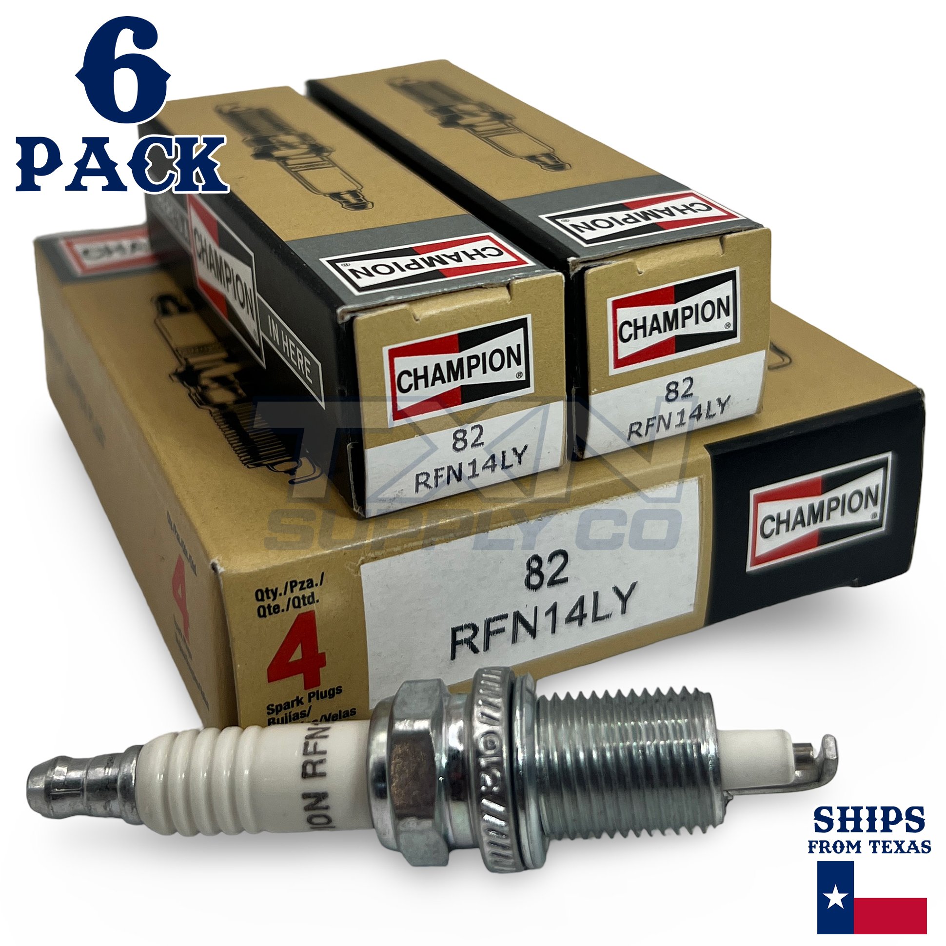 Champion 82 Copper Plus Spark Plugs RFN14LY - 6 Pack - Image 1