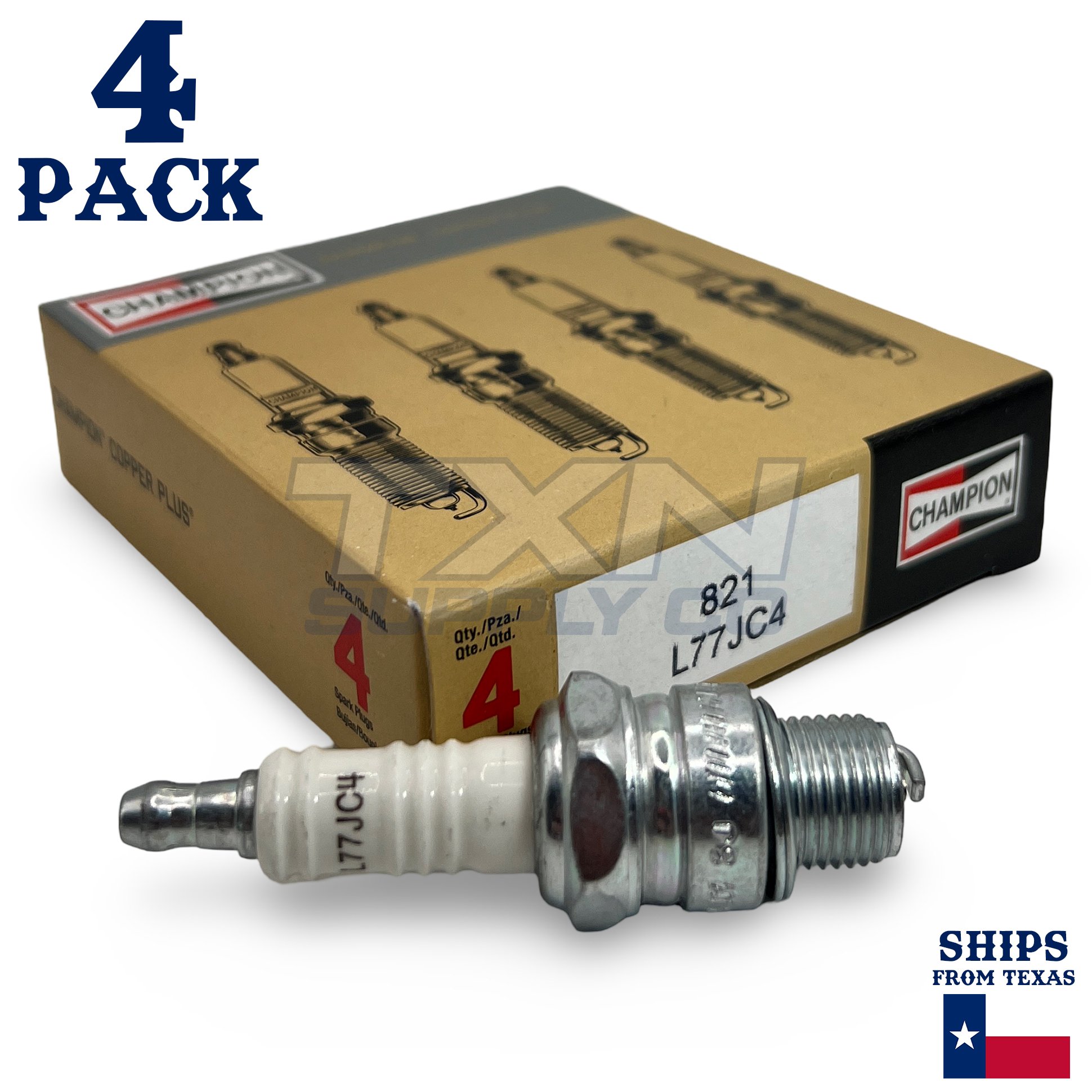 Champion 821 Copper Plus Spark Plug 821M L77JC4 - 4 Pack - Image 1