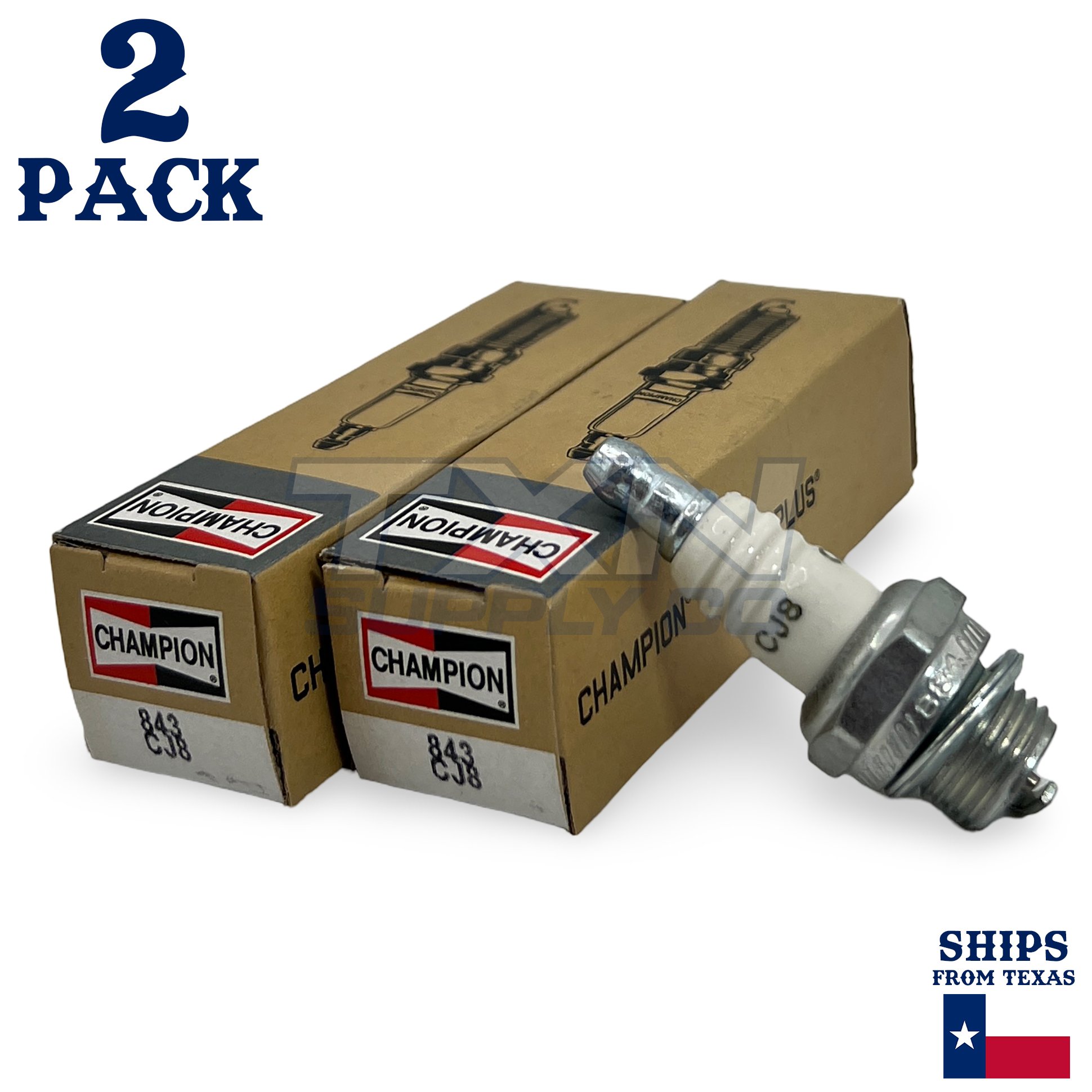 Champion 843 Copper Plus Spark Plug CJ8 - 2 Pack - Image 1