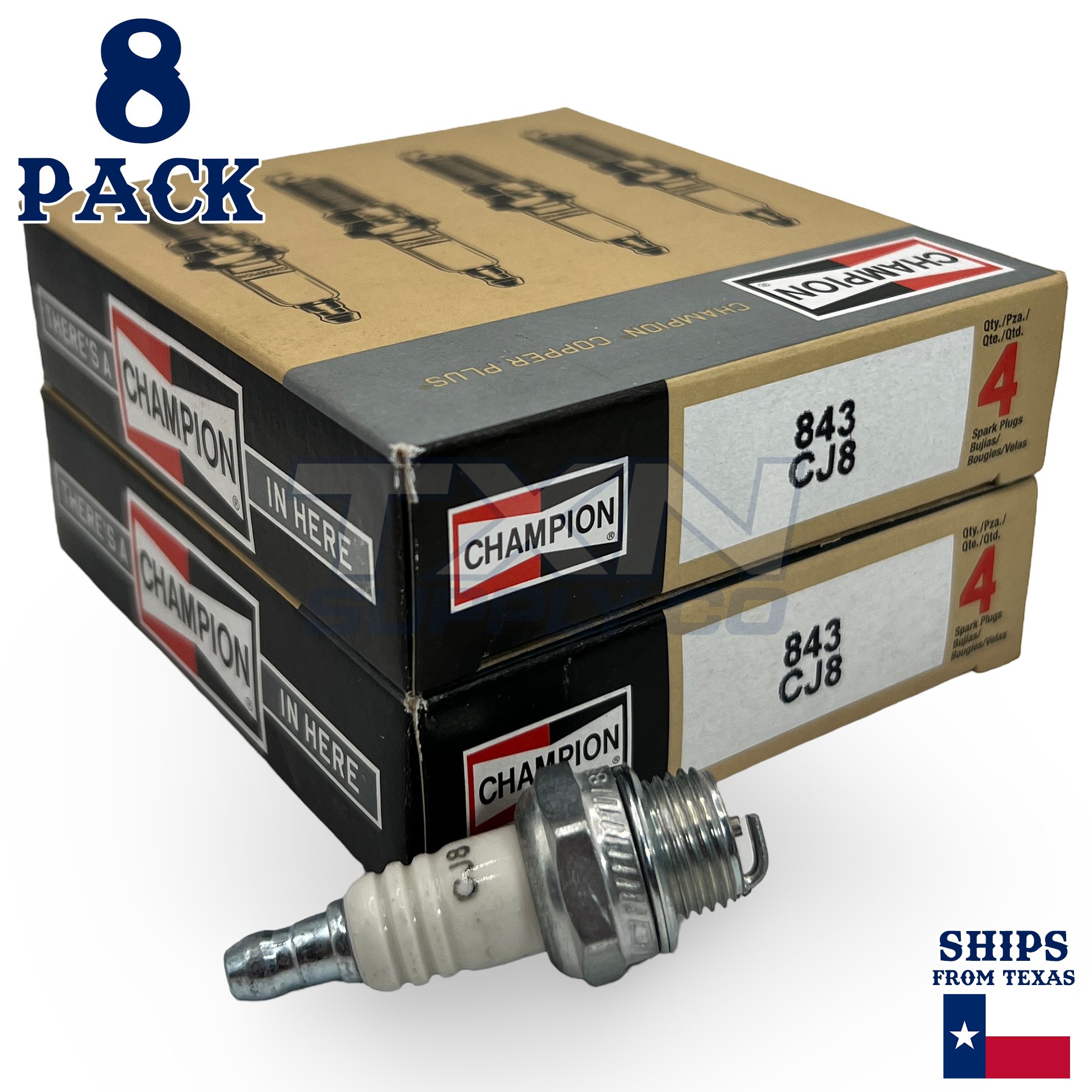 Champion 843 Copper Plus Spark Plug CJ8 - 8 Pack - Image 1