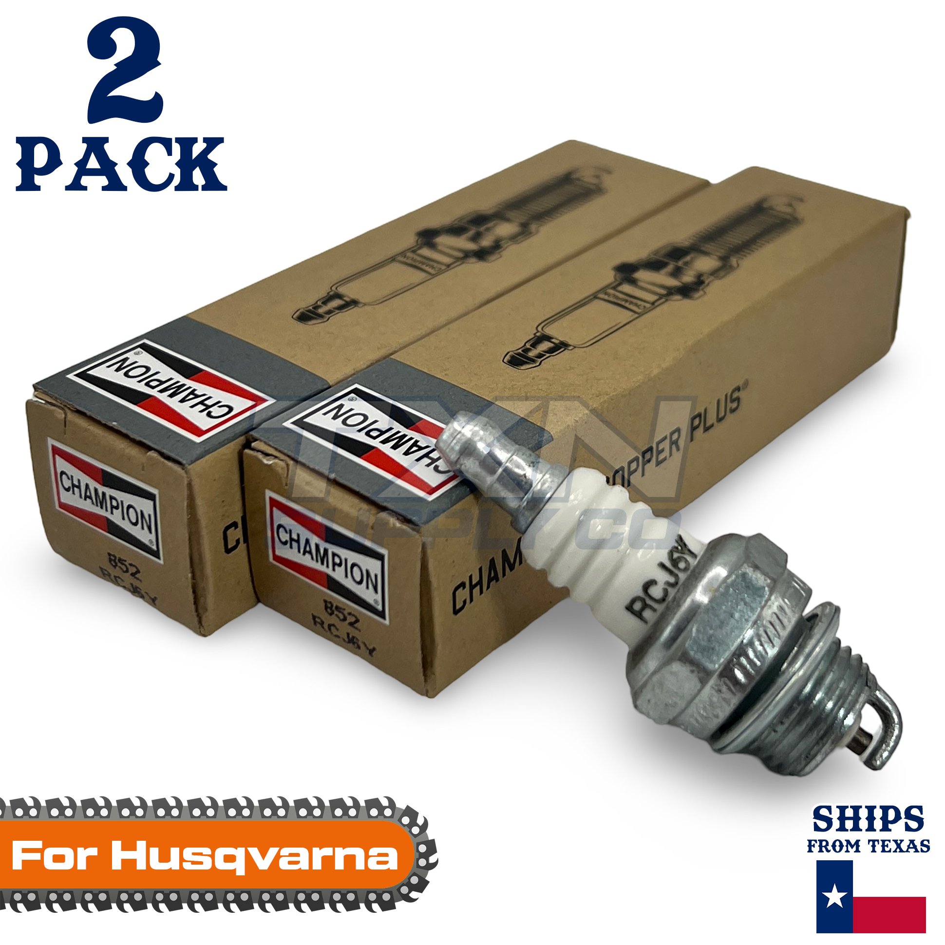 2 Pack Champion Spark Plug - For 55 Husqvarna Chainsaw - Image 1