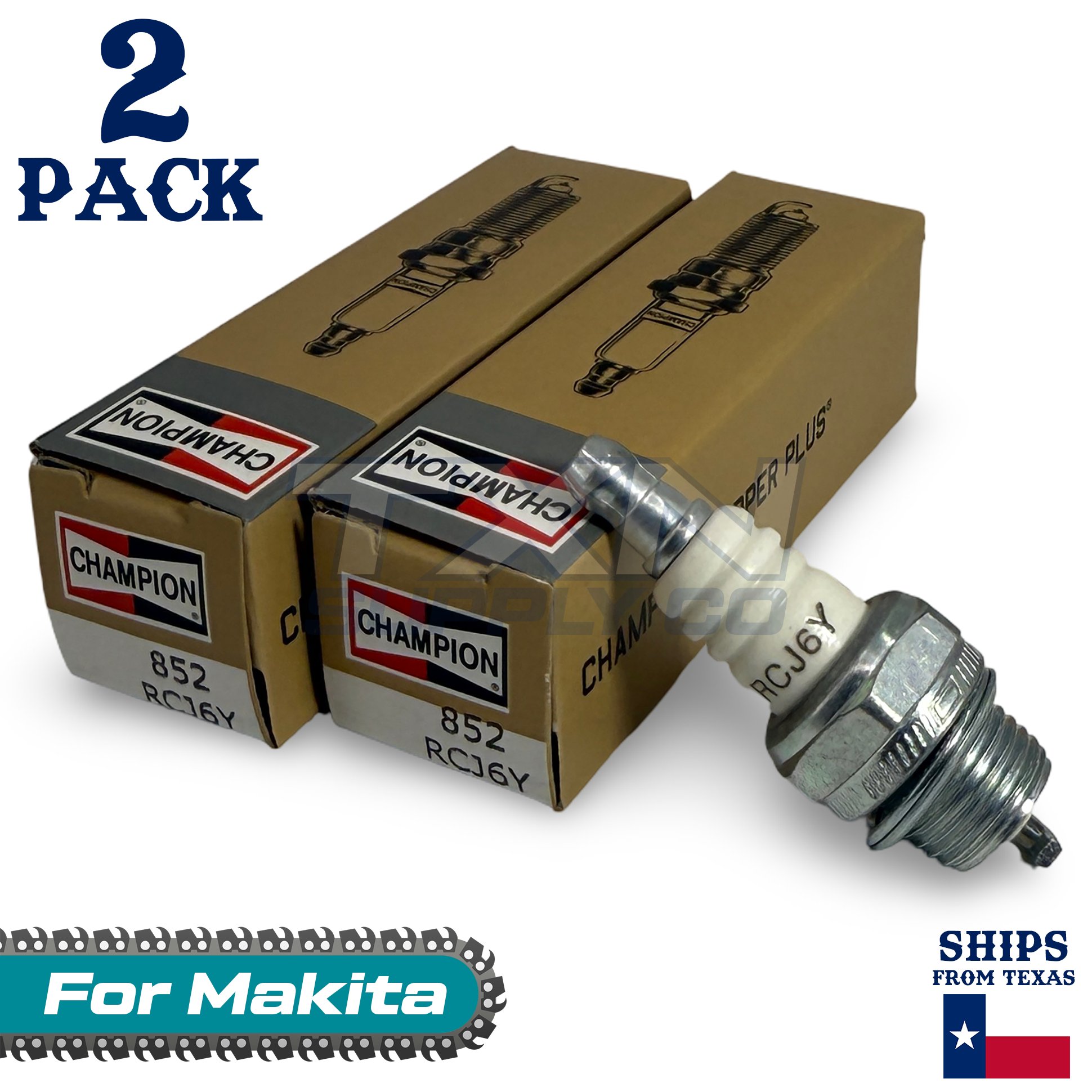 2 Pack Champion Spark Plug - For EA3501F Makita Chainsaw - Image 1