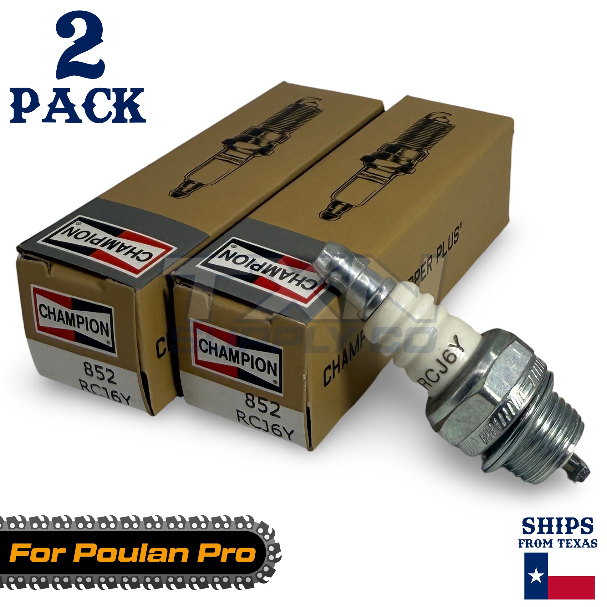 2 Pack Champion Spark Plug - For Poulan Pro S72 Chainsaw - Image 1