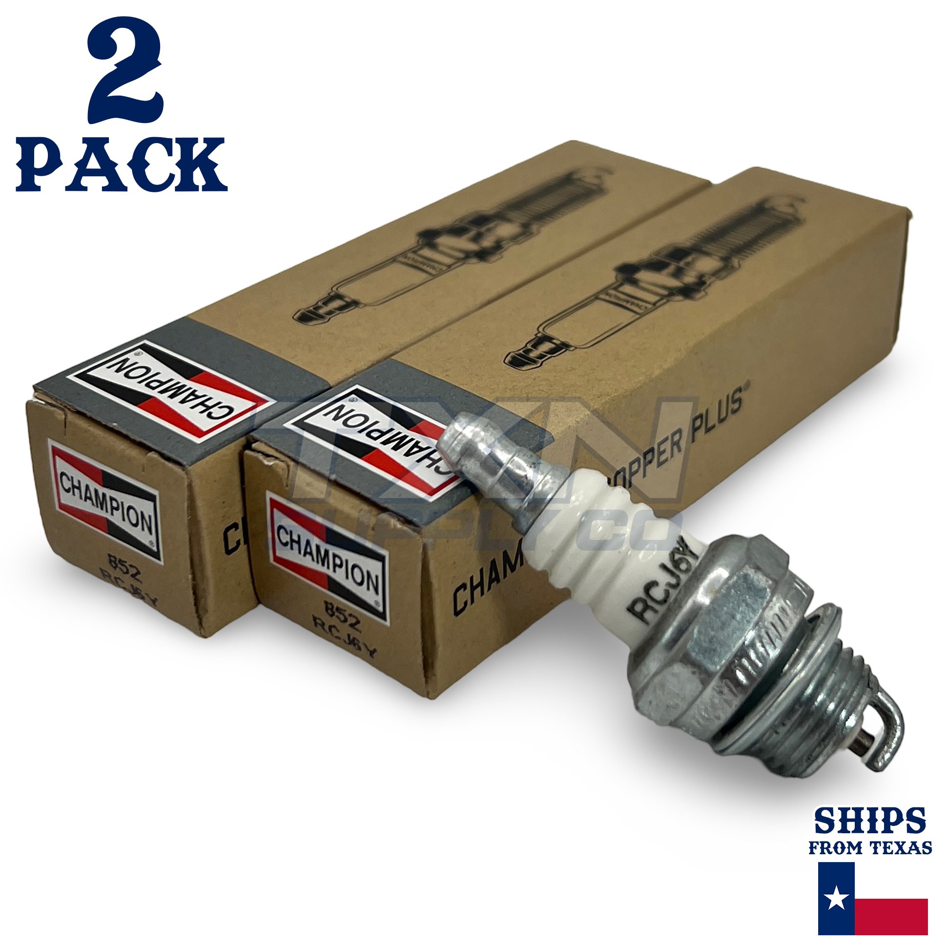 Champion 852 Copper Plus Spark Plug RCJ6Y - 2 Pack - For Homelite Ryobi - Image 1
