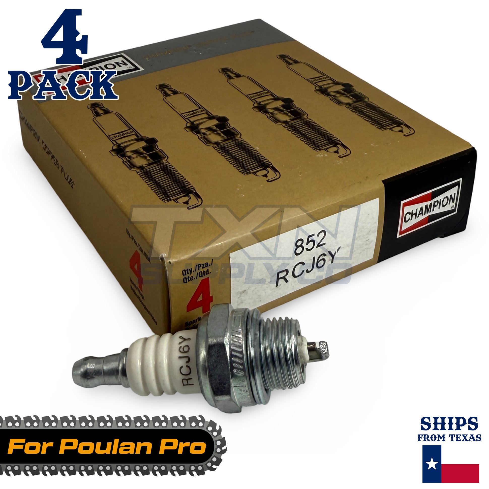 4 Pack Champion Spark Plug - For Poulan Pro PP 415 Chainsaw - Image 1