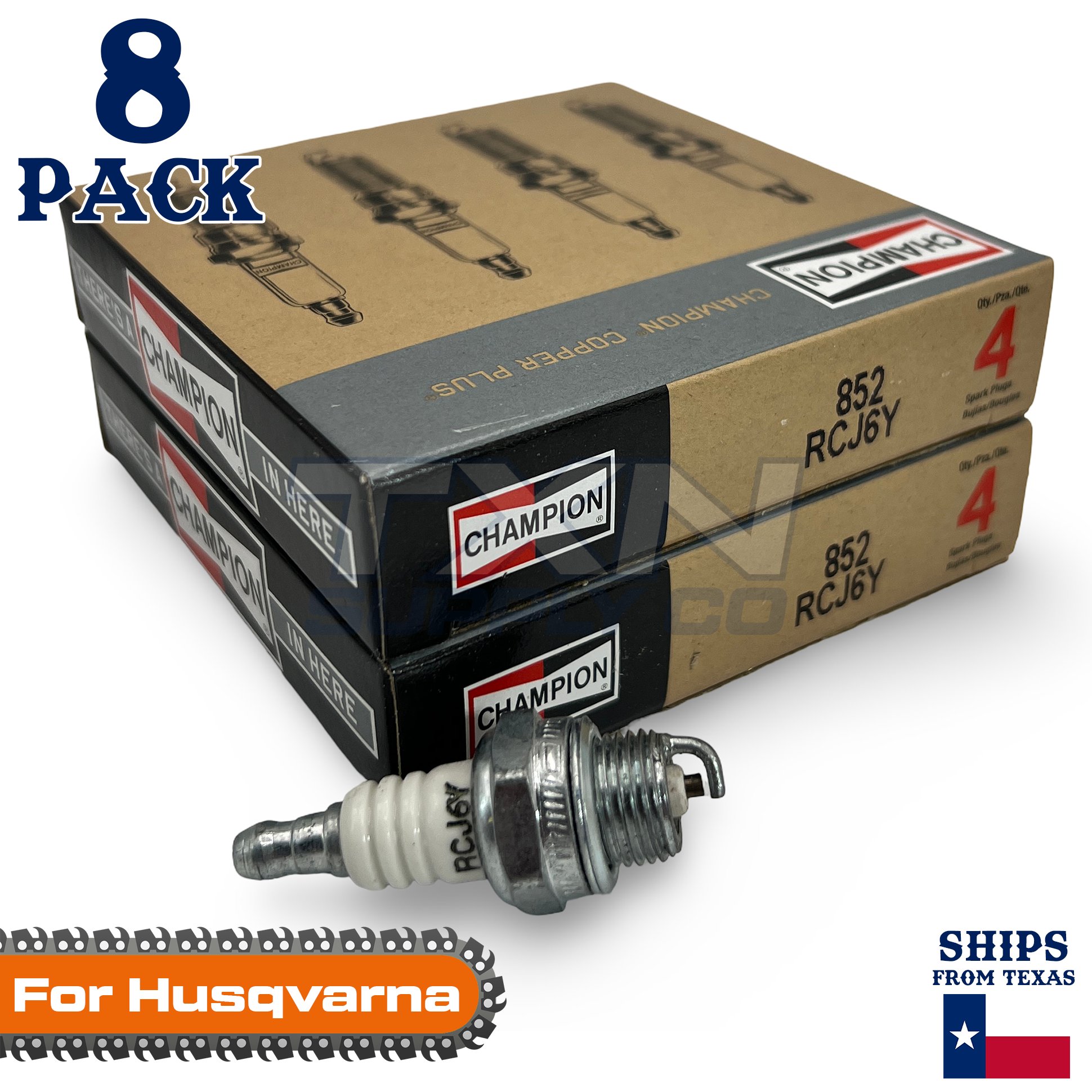 8 Pack Champion Spark Plug - For 444SE Husqvarna Chainsaw - Image 1