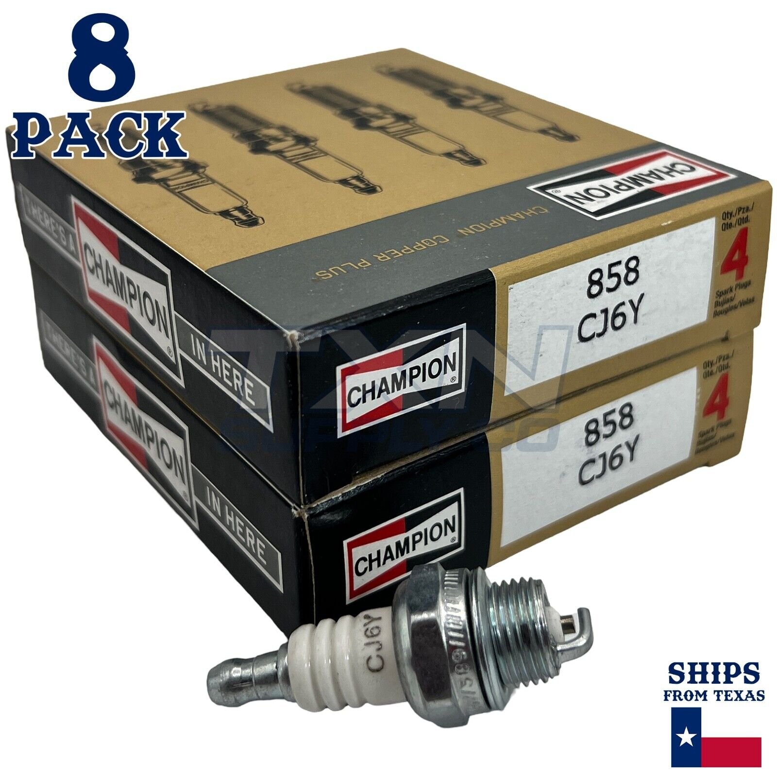Champion 858 Copper Plus Spark Plug CJ6Y - 8 Pack - Image 1