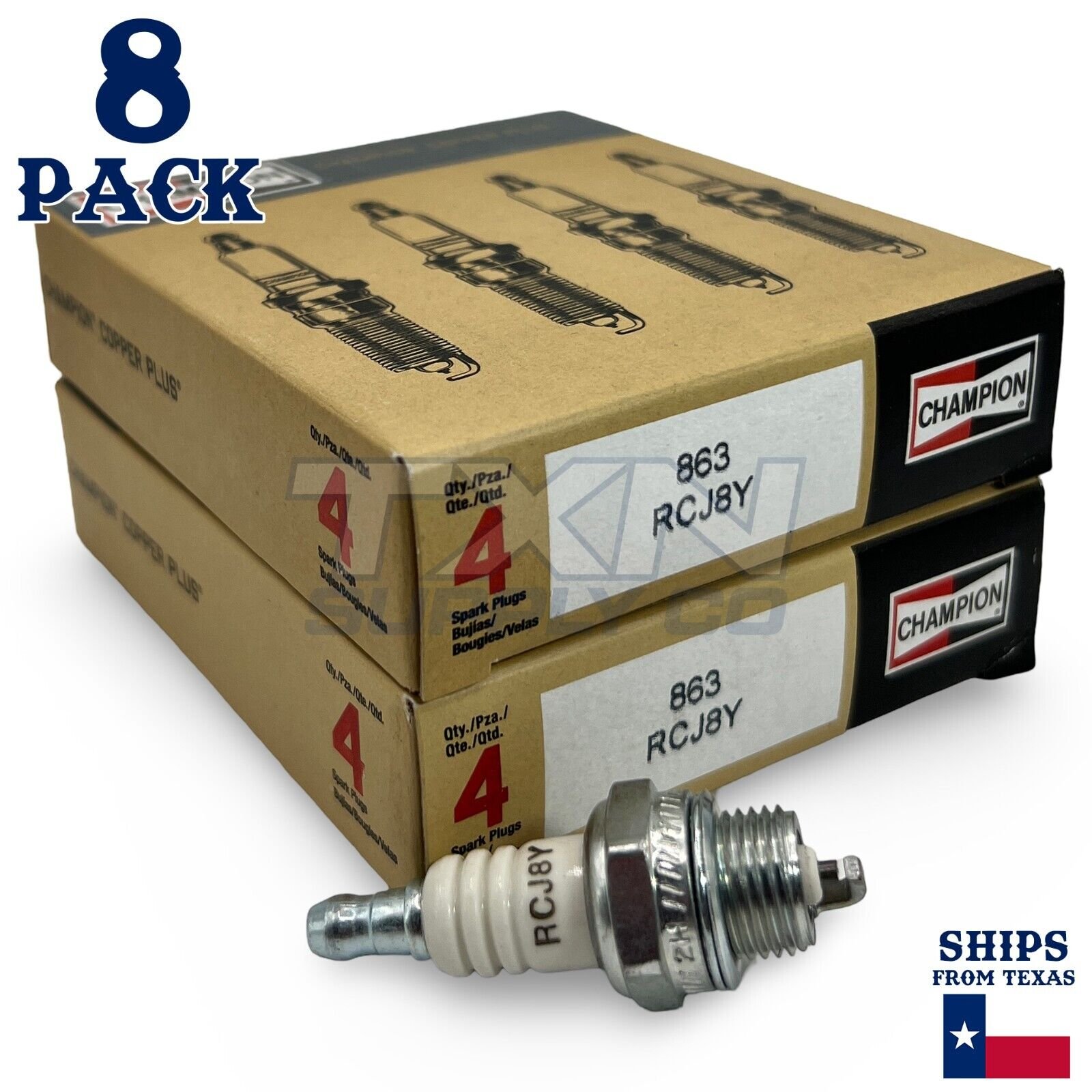 Champion 863 Copper Plus Spark Plug RCJ8Y - 8 Pack - Image 1