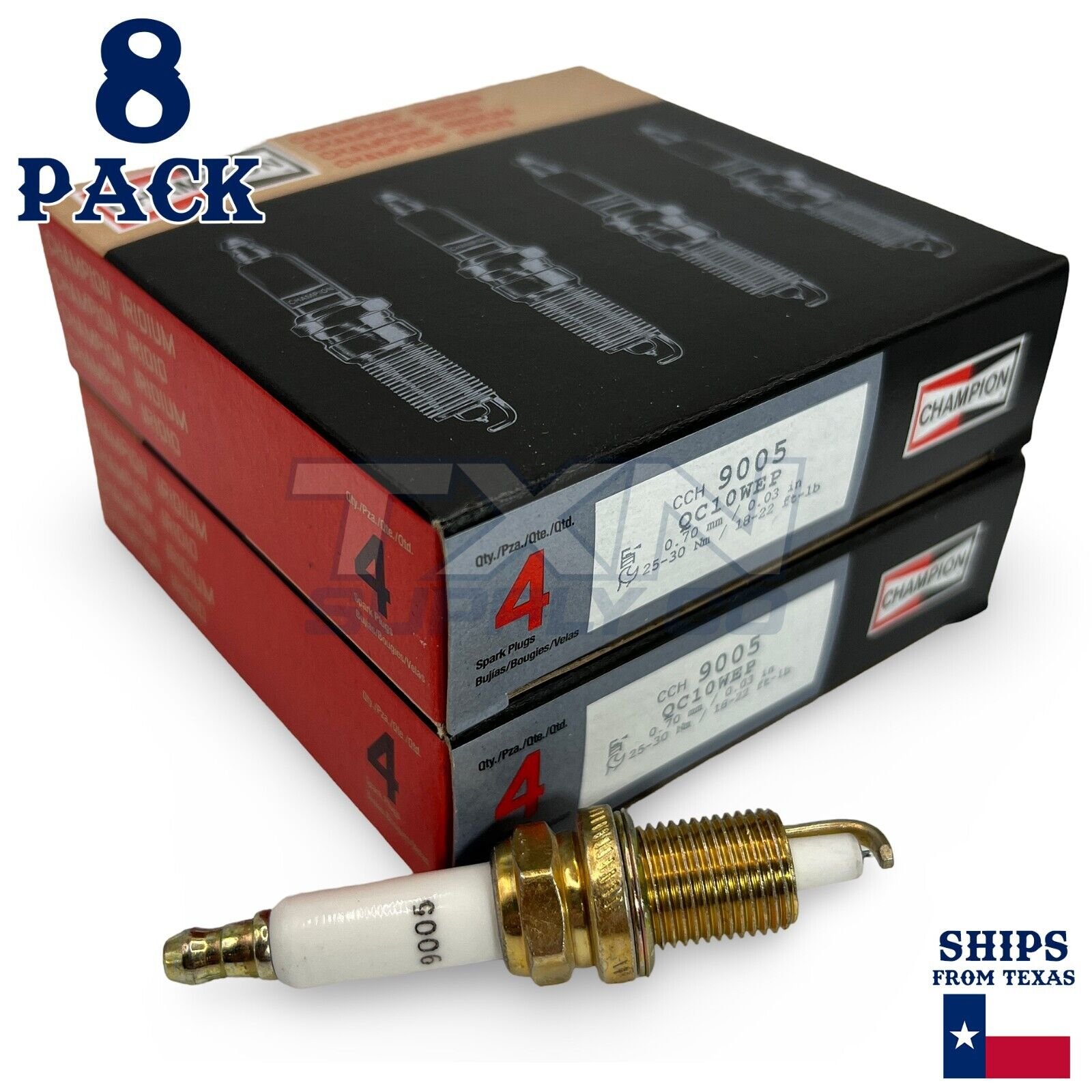 Champion 9005 Iridium Spark Plugs QC10WEP - 8 Pack - Image 1