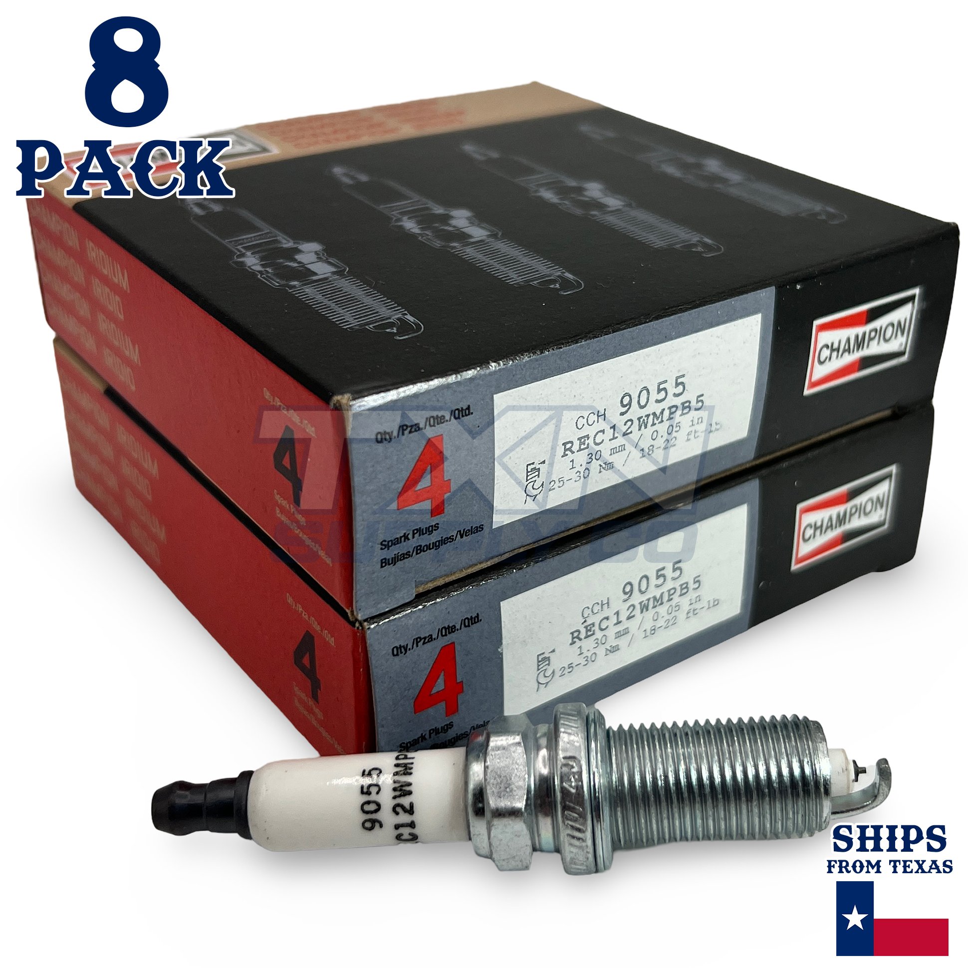Champion 9055 Iridium Spark Plugs REC12WMPB5 - 8 Pack - Image 1