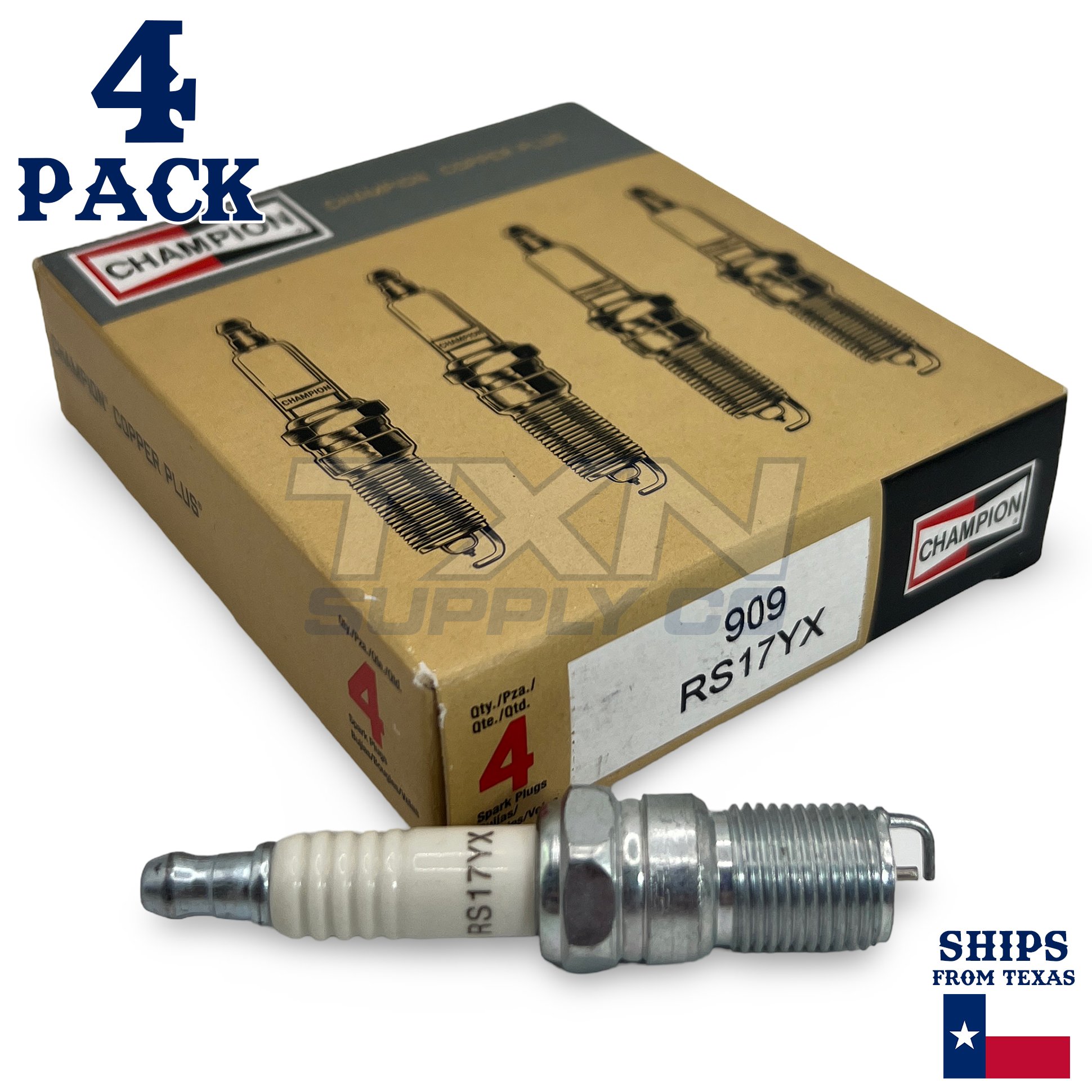 Champion 909 Copper Plus Spark Plug RS17YX - 4 Pack - Image 1