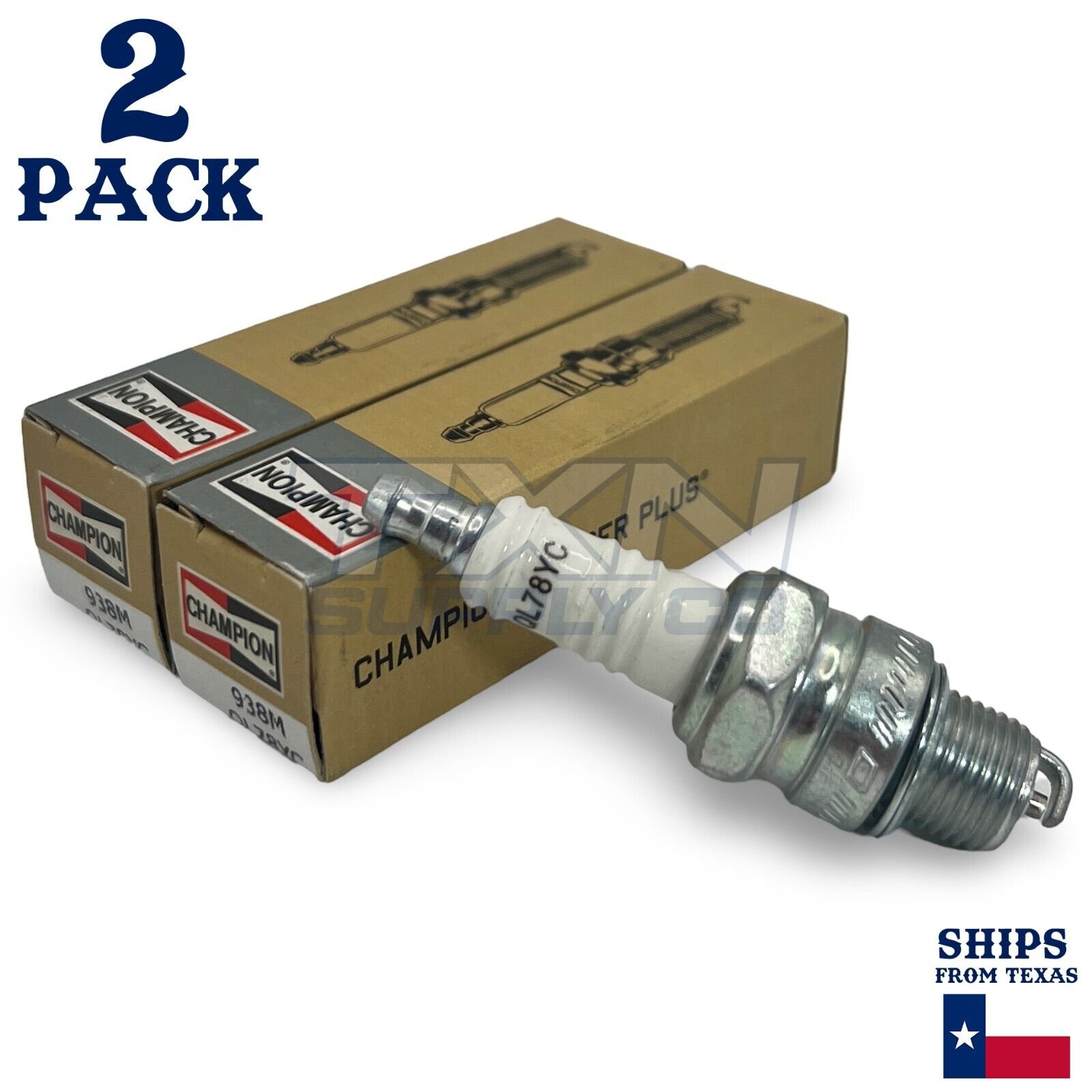 2 Pack Champion Spark Plug - For 1989-2001 Johnson 40 2-Cyl Outboard - Image 1