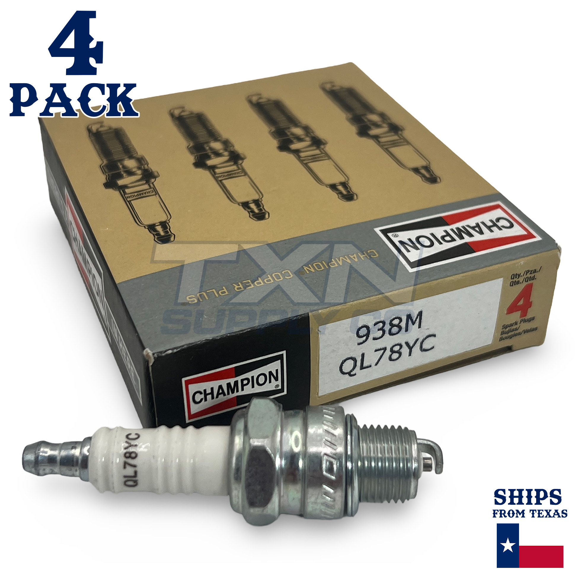 4 Pack Champion 938M Spark Plug - For 1995-2001 Johnson 115 V4 Eagle - Image 1