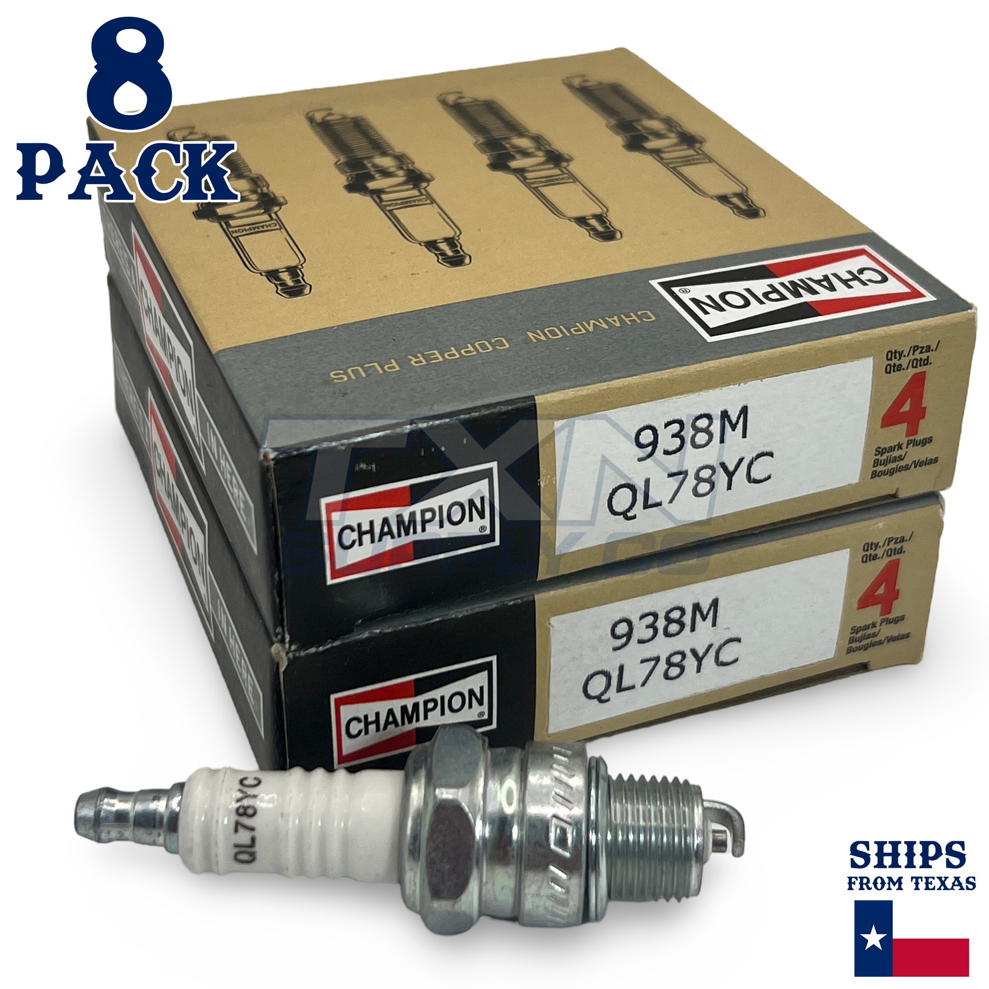 8 Pack Champion Spark Plug - For 1985-1998 Johnson 250 V8 Outboard - Image 1
