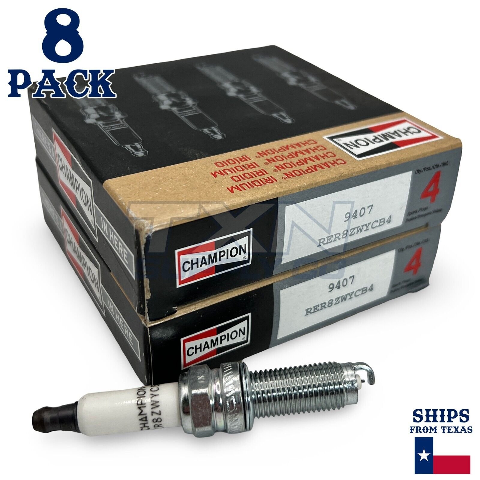 Champion Iridium 9407 Spark Plug RER8ZWYCB4 - 8 Pack - Image 1
