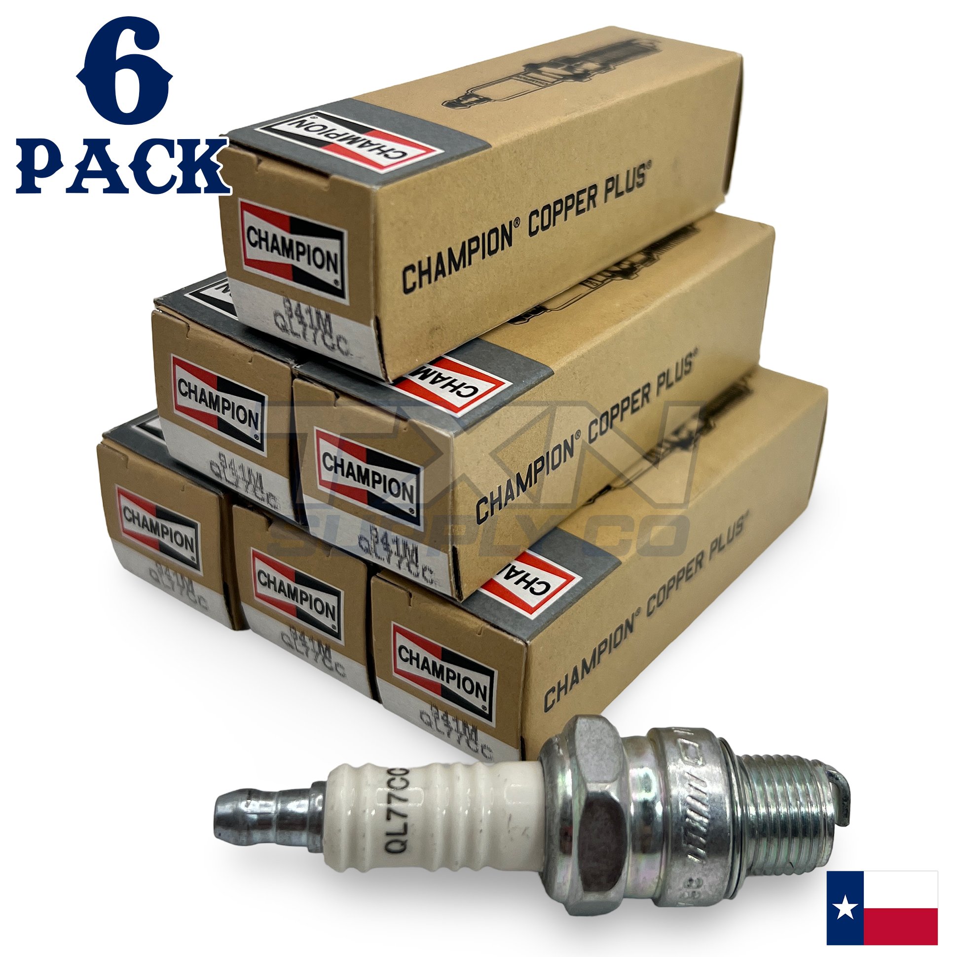 6 PACK Champion QL77CC Boat Engine Spark Plug 941M Mercury 3.0L 200-225-250 - Image 1