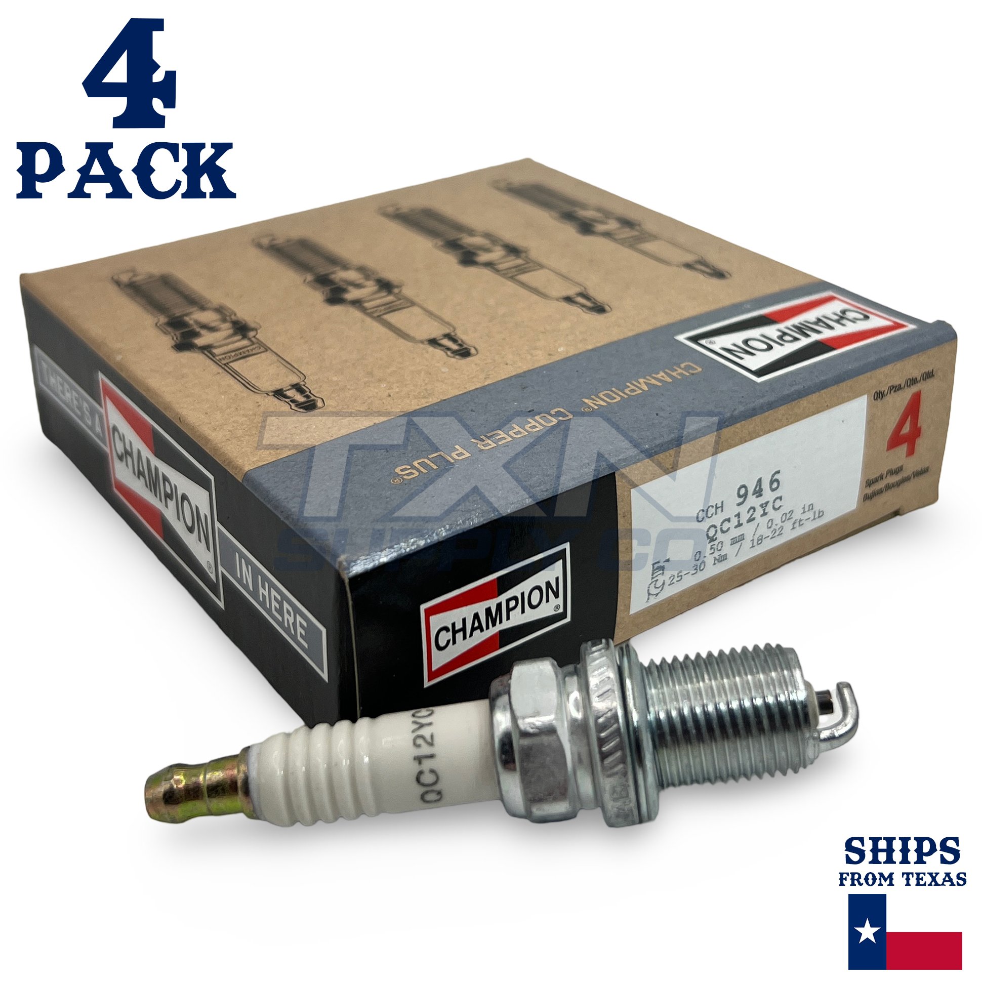 Champion Copper Plus Small Engine Spark Plug, Stk No. 946, Plug Type No. QC12YC1 Box of 4 Plugs