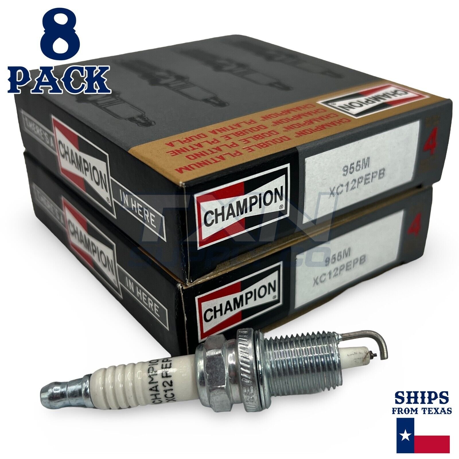 Champion 955M Double Platinum Spark Plugs XC12PEPB - 8 Pack - Image 1