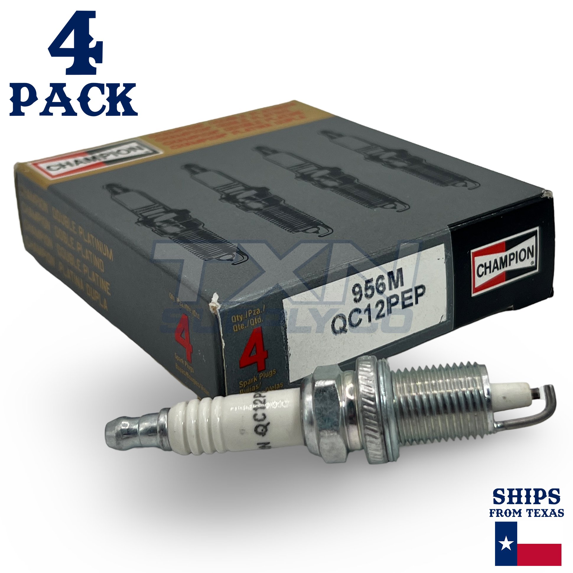 Champion 956M Copper Plus Spark Plugs QC12PEP Marine - 4 Pack - Image 1