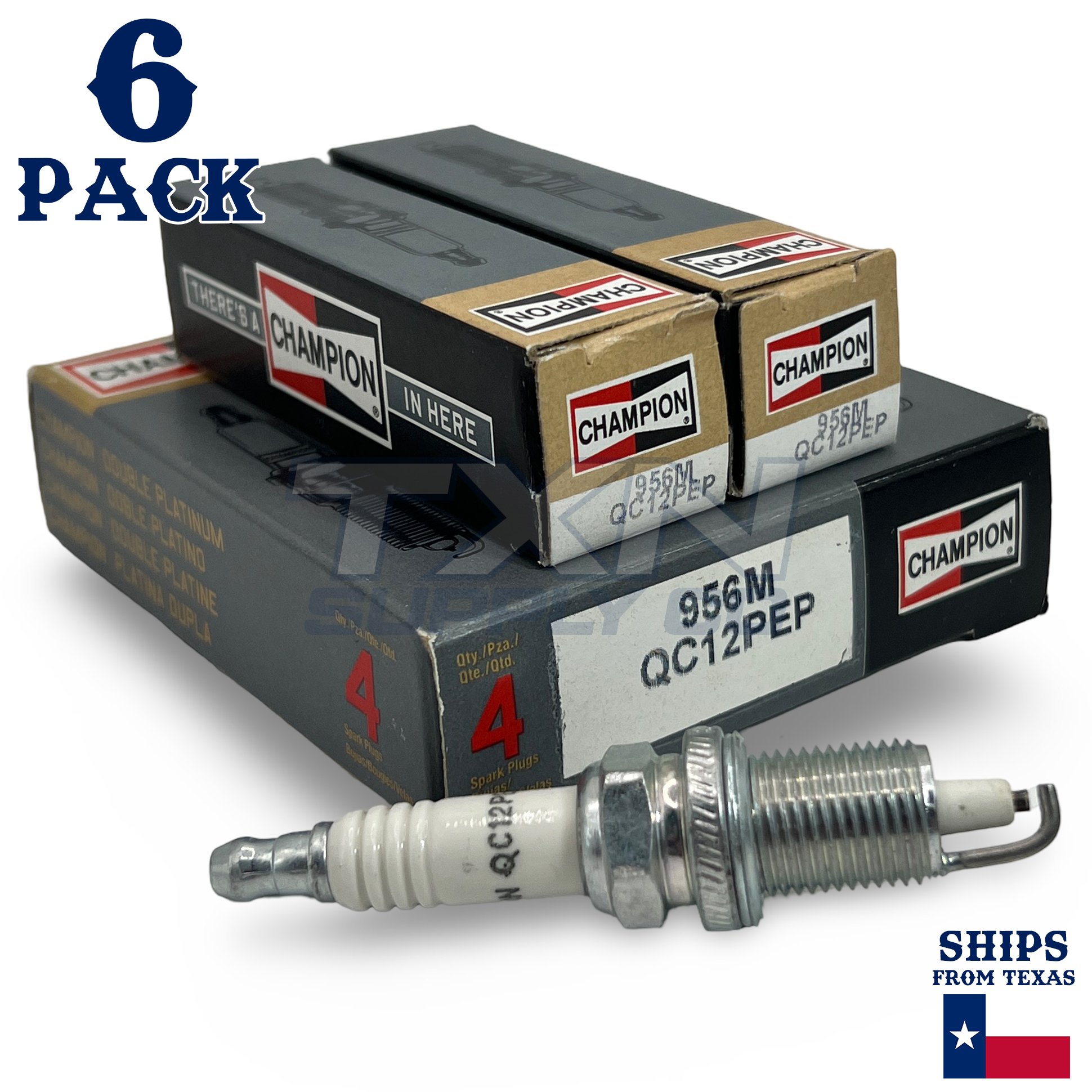 Champion 956M Copper Plus Spark Plugs QC12PEP Marine - 6 Pack - Image 1