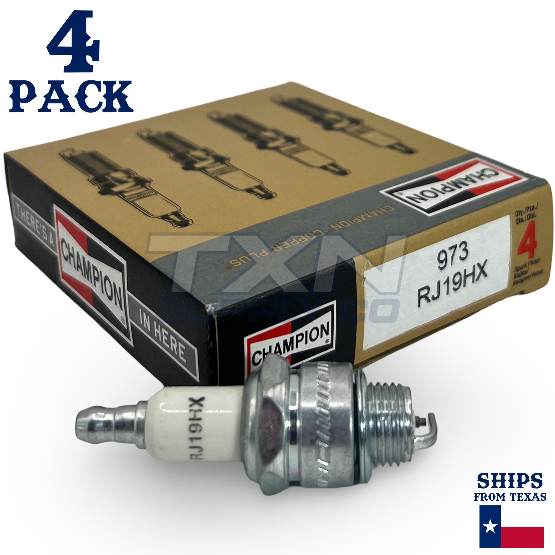 Champion 973 Copper Spark Plug RJ19HX - 4 Pack - Image 1