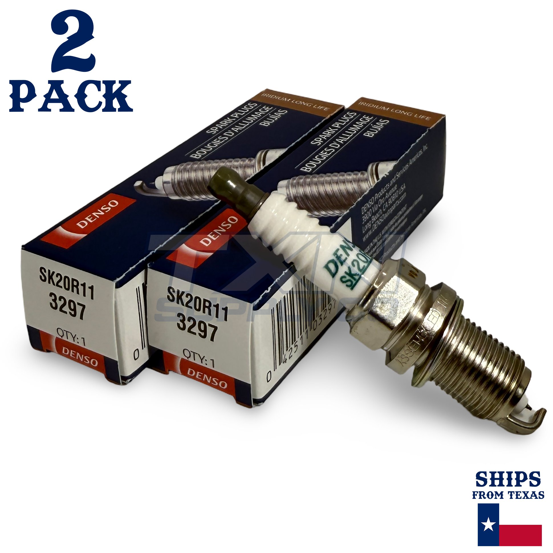 2 Pack Denso 3297 Iridium Long Life Spark Plugs SK20R11 - Image 1