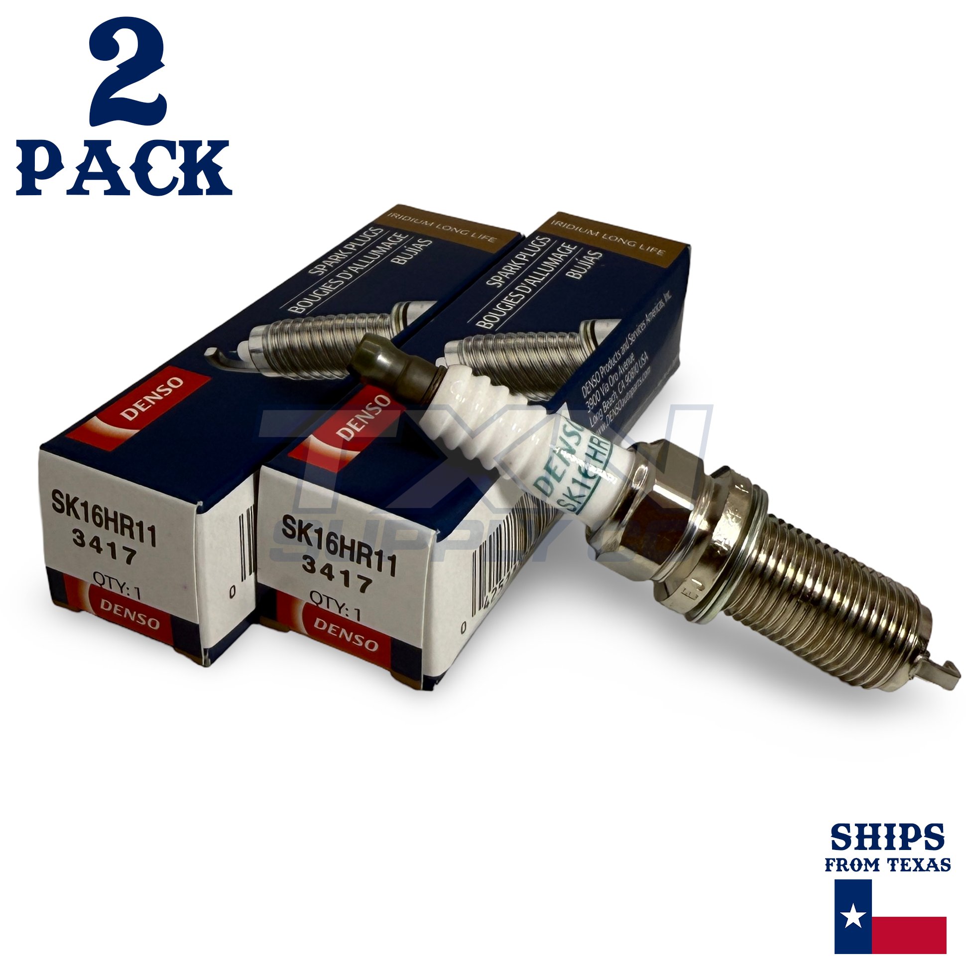 2 Pack Denso 3417 Iridium Long Life Spark Plugs SK16HR11 - Image 1