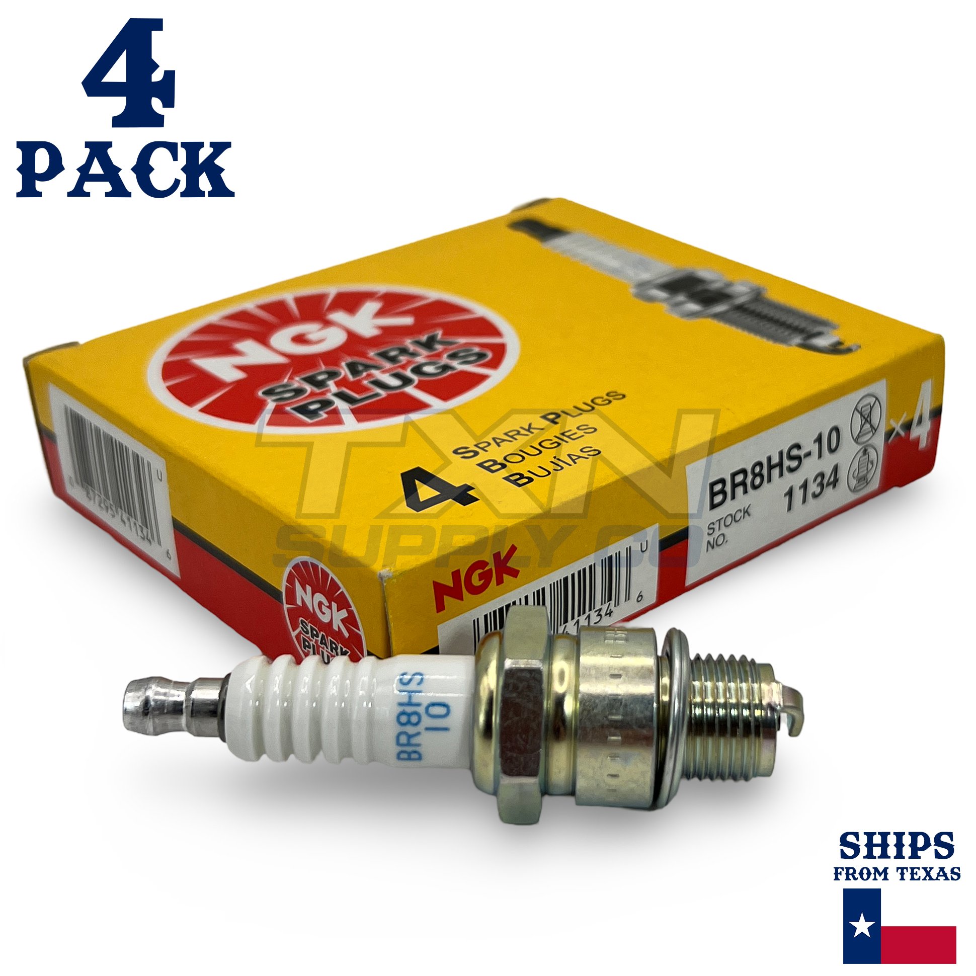 NGK 1134 Spark Plug BR8HS-10 - 4 Pack - For Marine, Motorcycle, Watersports - Image 1