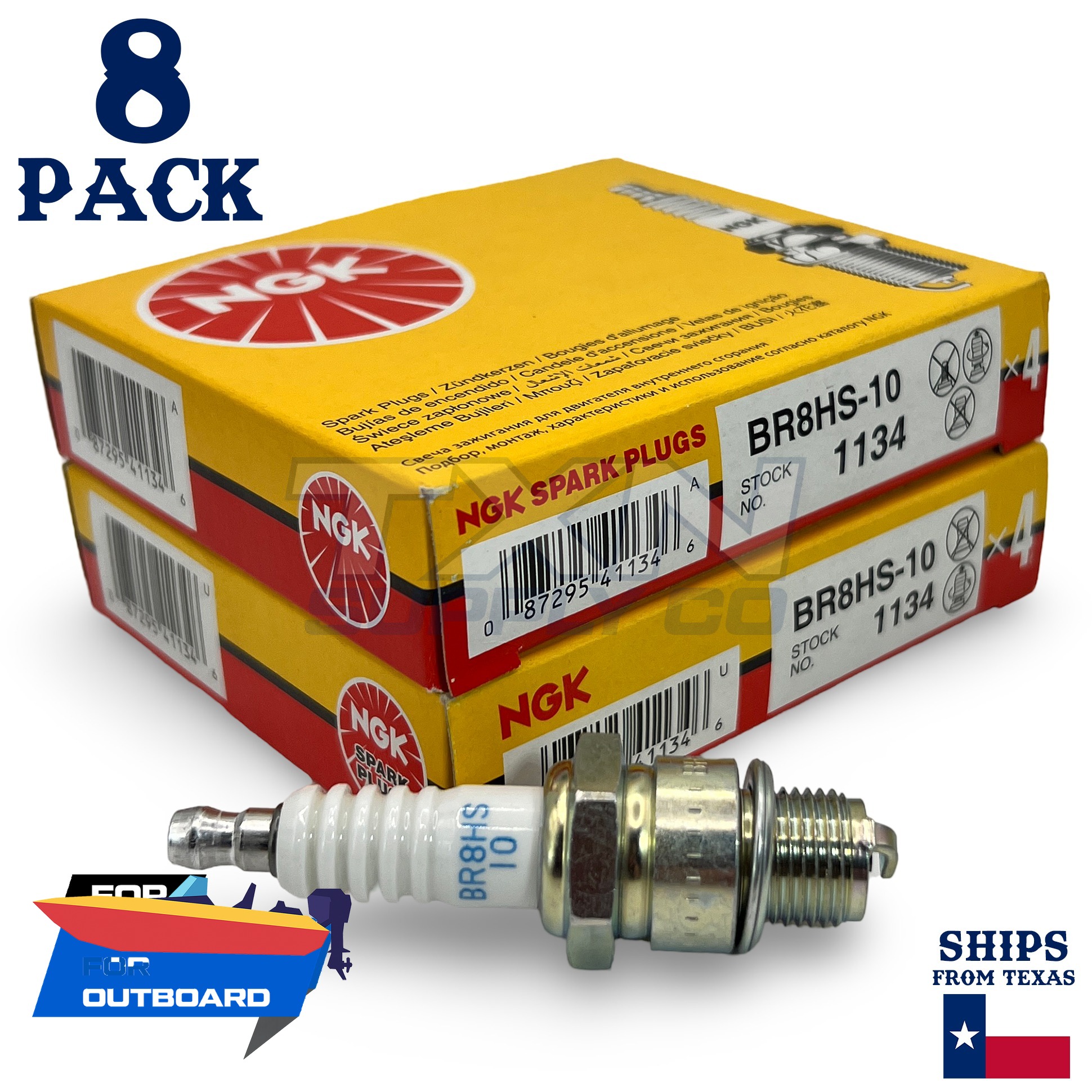 8 NGK Spark Plugs - For Yamaha 50 50HMHOS 2-Stroke 1984-2005 Outboard Motor - Image 1