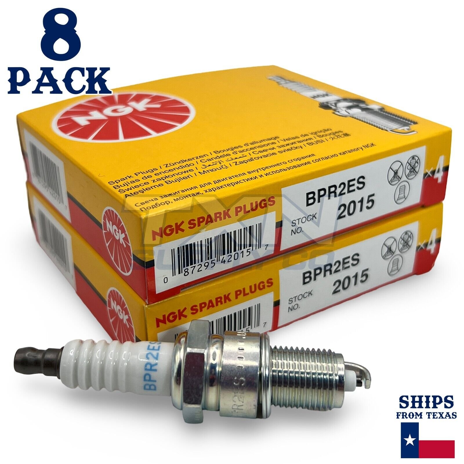 NGK 2015 Solid Standard Spark Plug BPR2ES - 8 Pack - Image 1