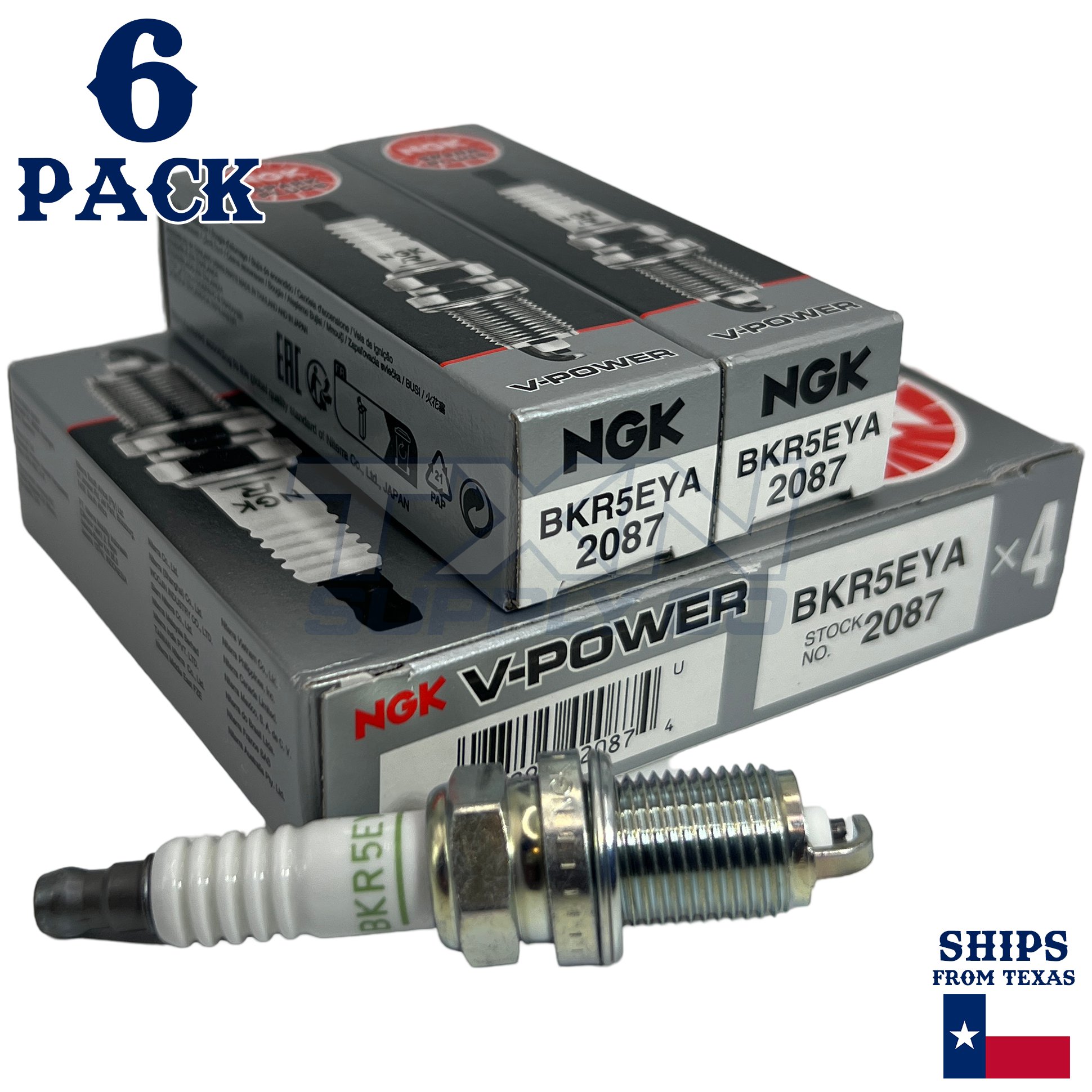 6 Pack NGK V-Power 2087 Spark Plugs BKR5EYA - Image 1