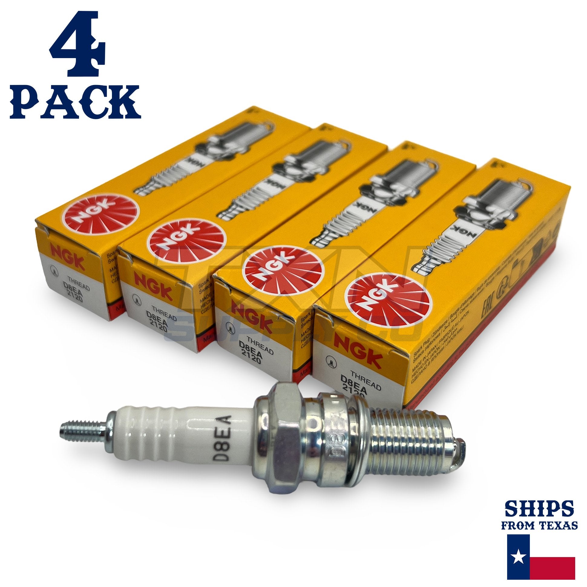 NGK 2120 D8EA 4 PACK Spark Plug Plugs 4 CYLINDER V8 6 CYLINDER V TWIN V10 V12 - Image 1