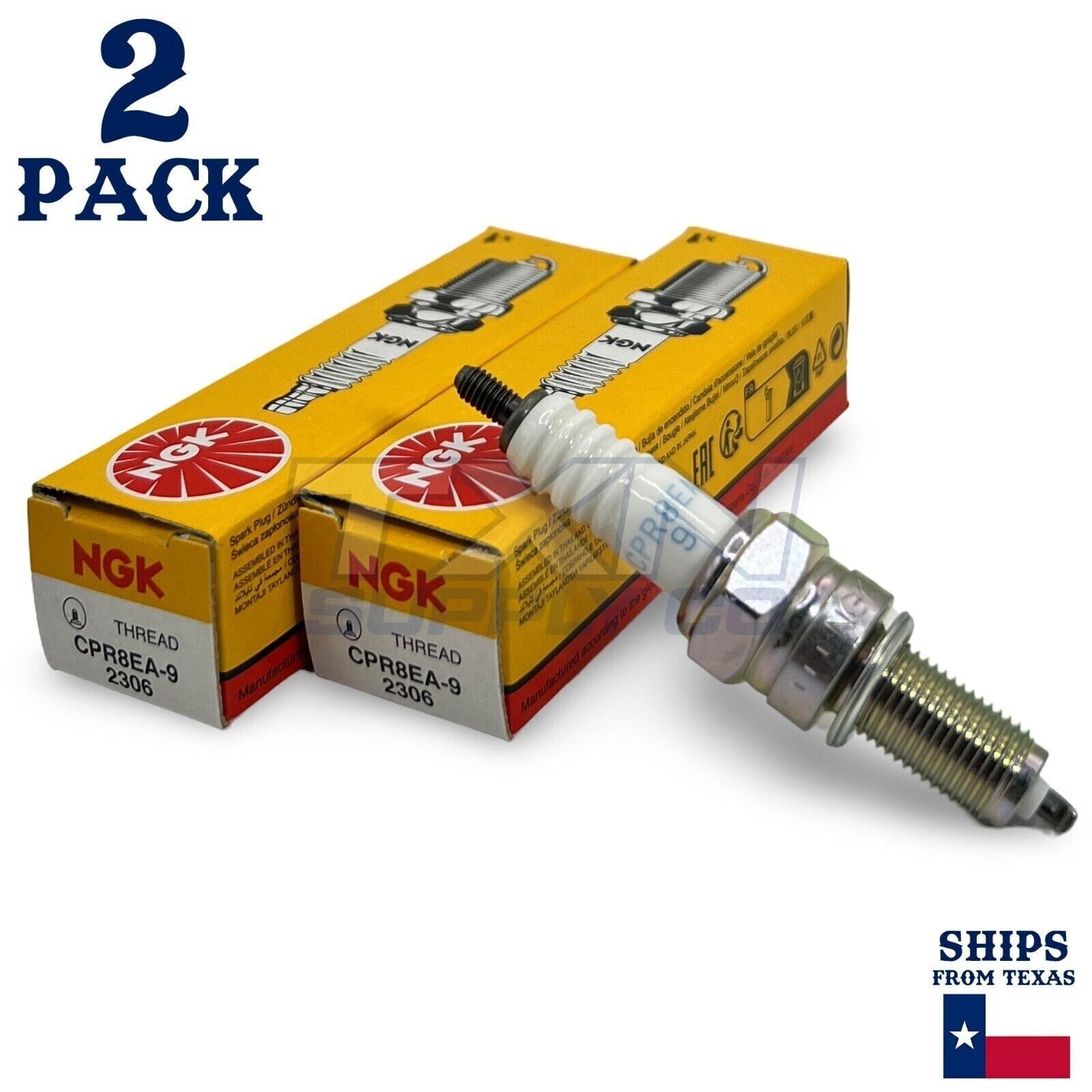 NGK 2306 CPR8EA-9 Standard Spark Plugs - 2 Pack - For 94703-00415 94701-00415 - Image 1