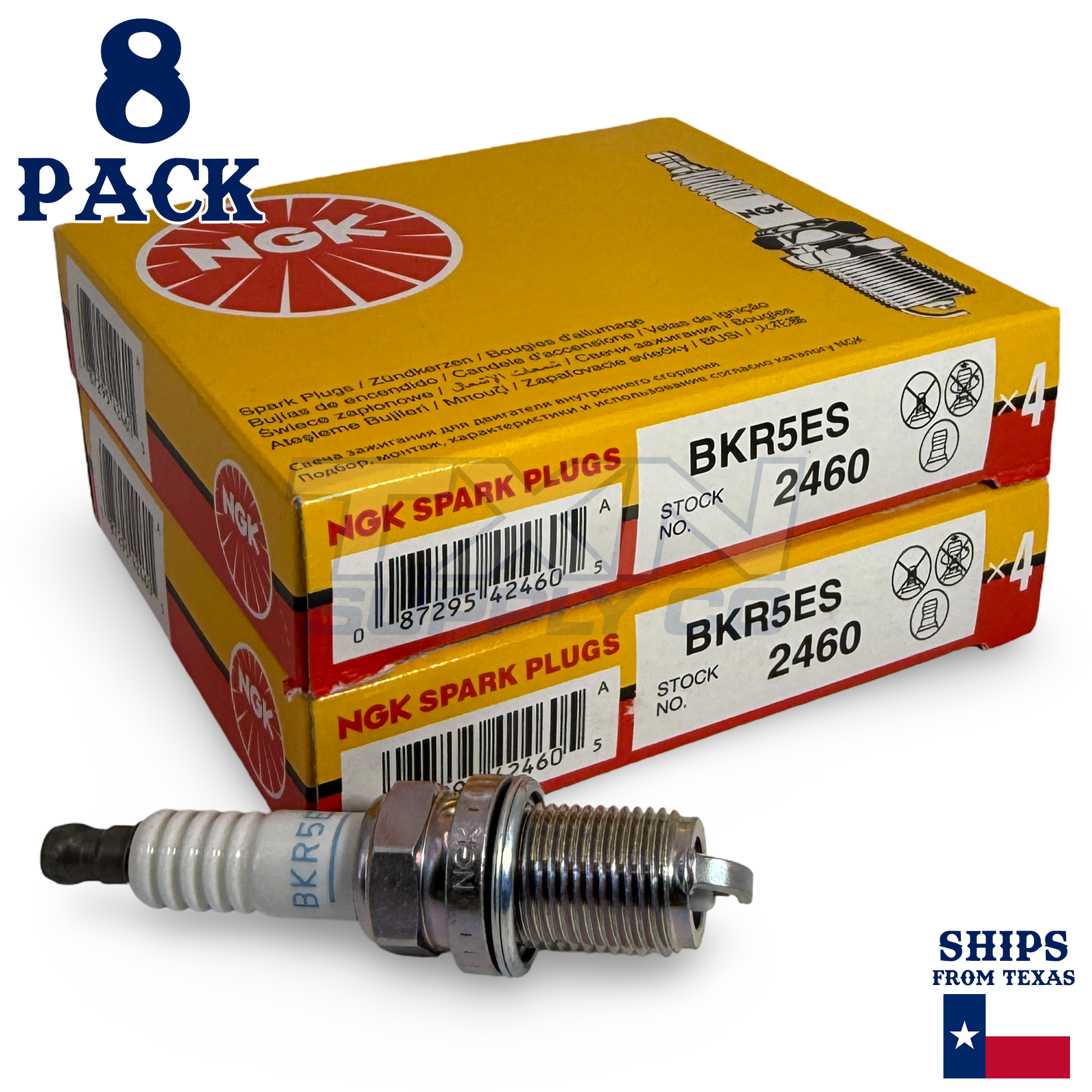 NGK 2460 BKR5ES Spark Plugs 8 Pack - Image 1