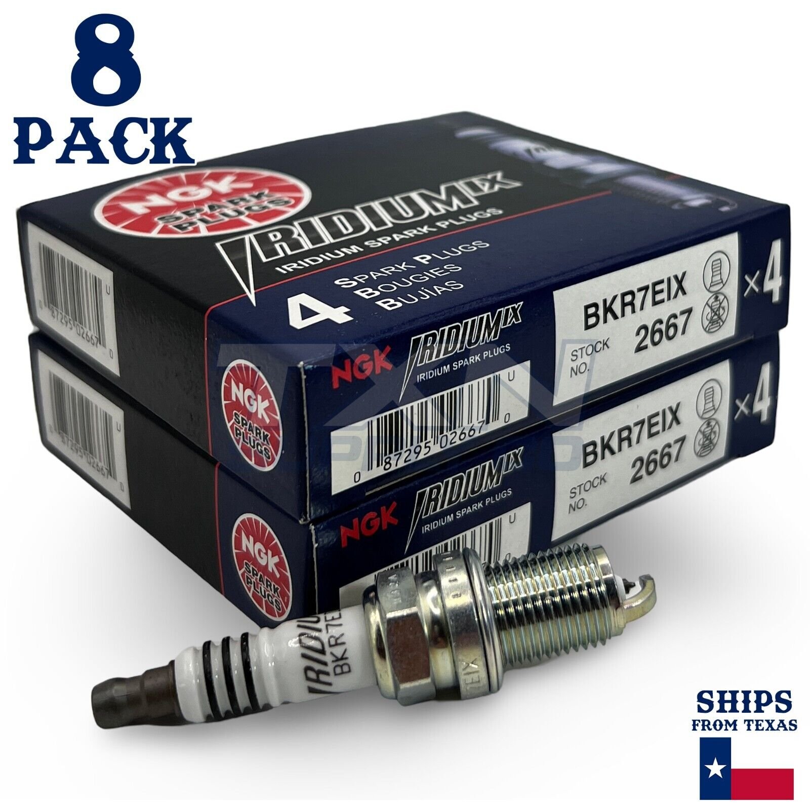 NGK 2667 Iridium IX Spark Plugs BKR7EIX - 8 Pack - Image 1