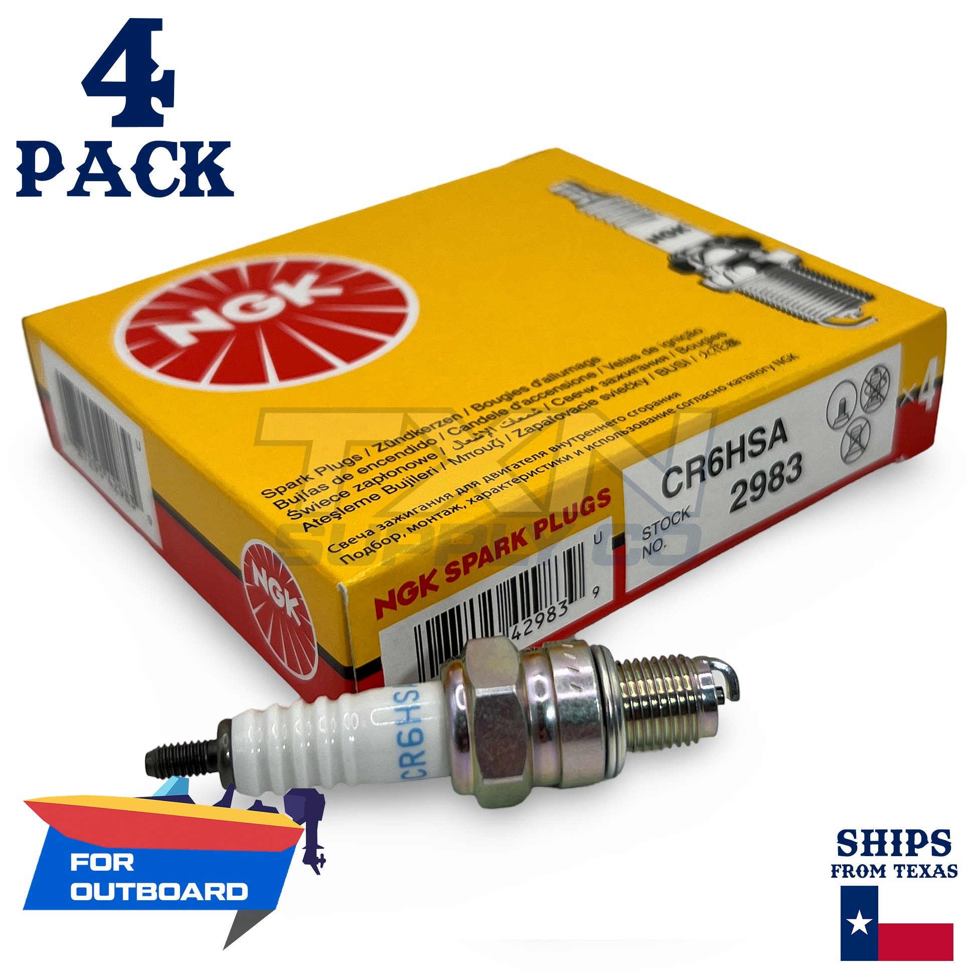 4 NGK Spark Plugs - For Yamaha 9.9 F9.9FMHL 4-Stroke 1985-2004 Outboard Motor - Image 1