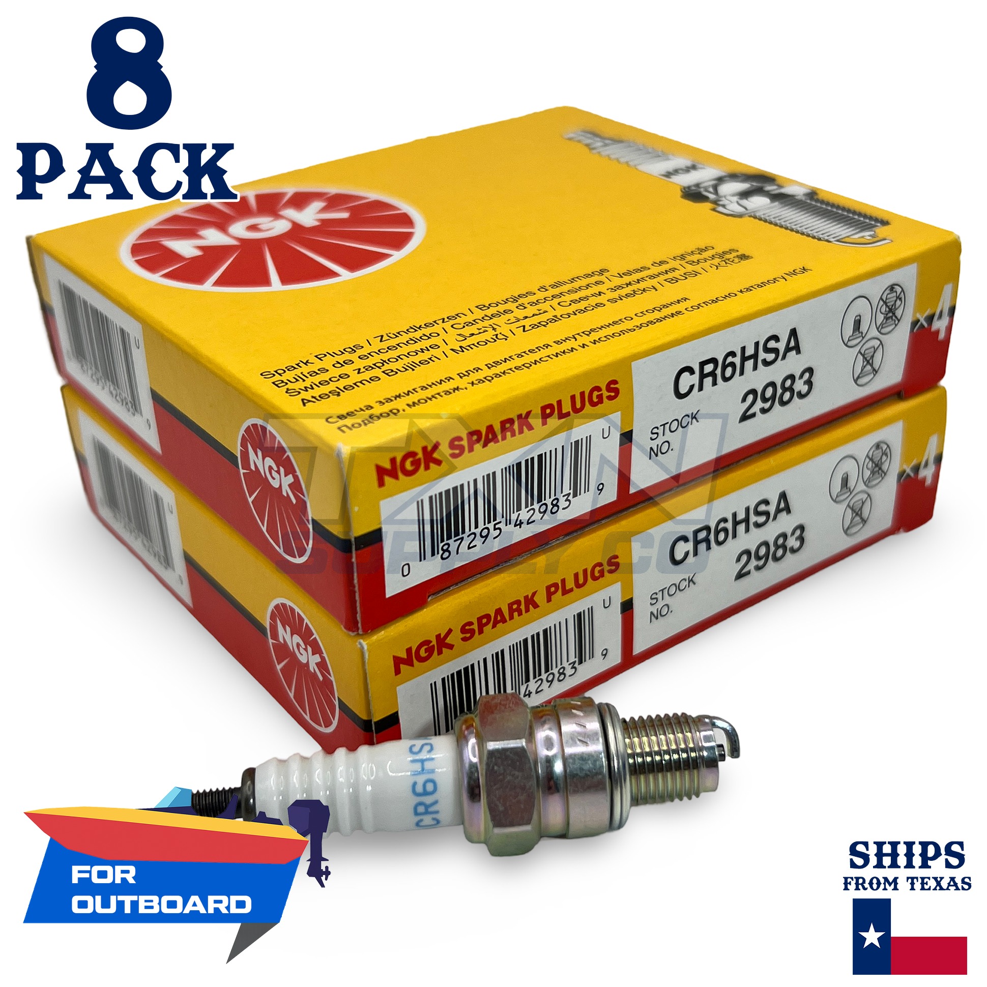 8 NGK Spark Plugs - For Yamaha 9.9 FT9.9GEL Outboard Motor - Image 1