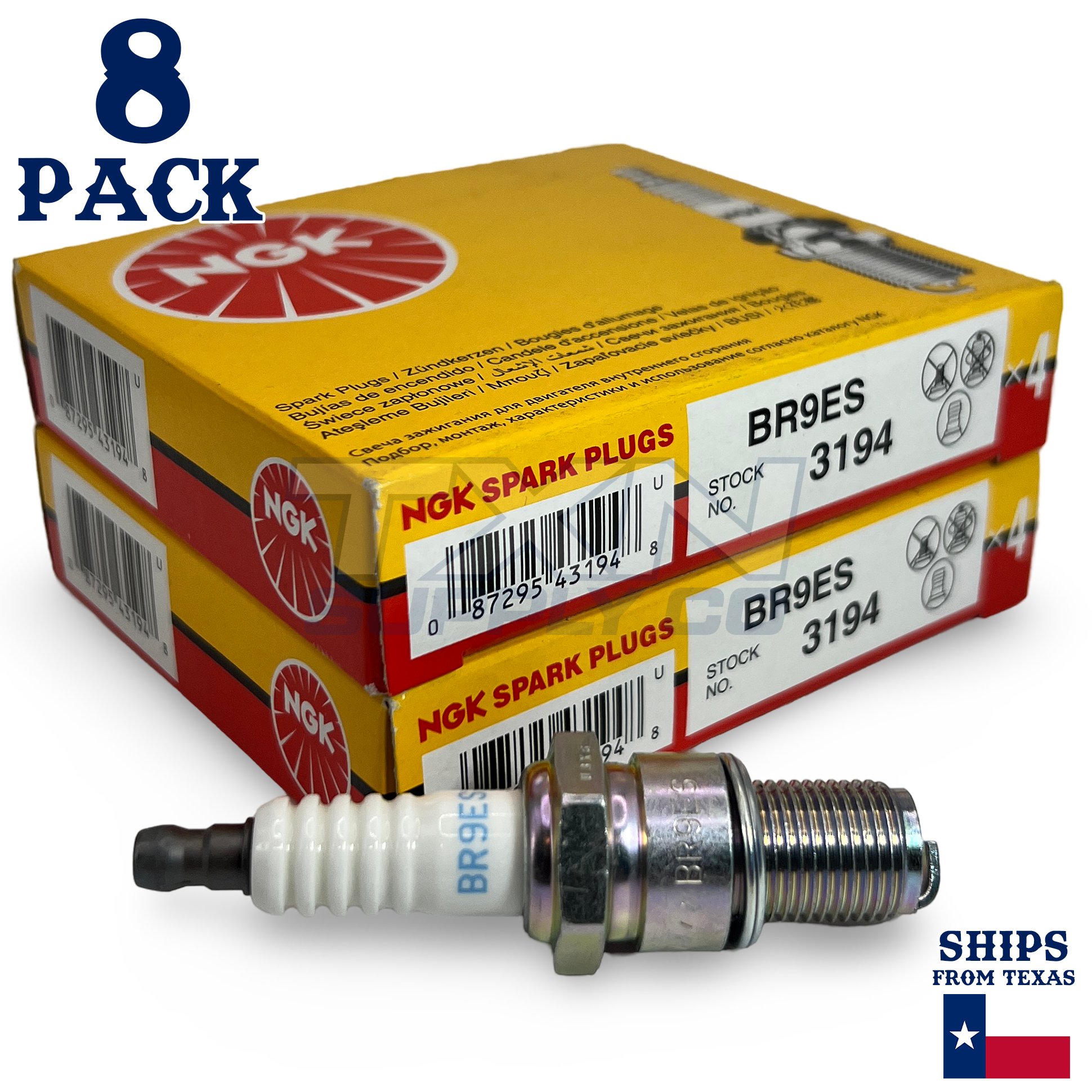 8 Pack NGK 3194 Spark Plugs BR9ES SOLID - Image 1