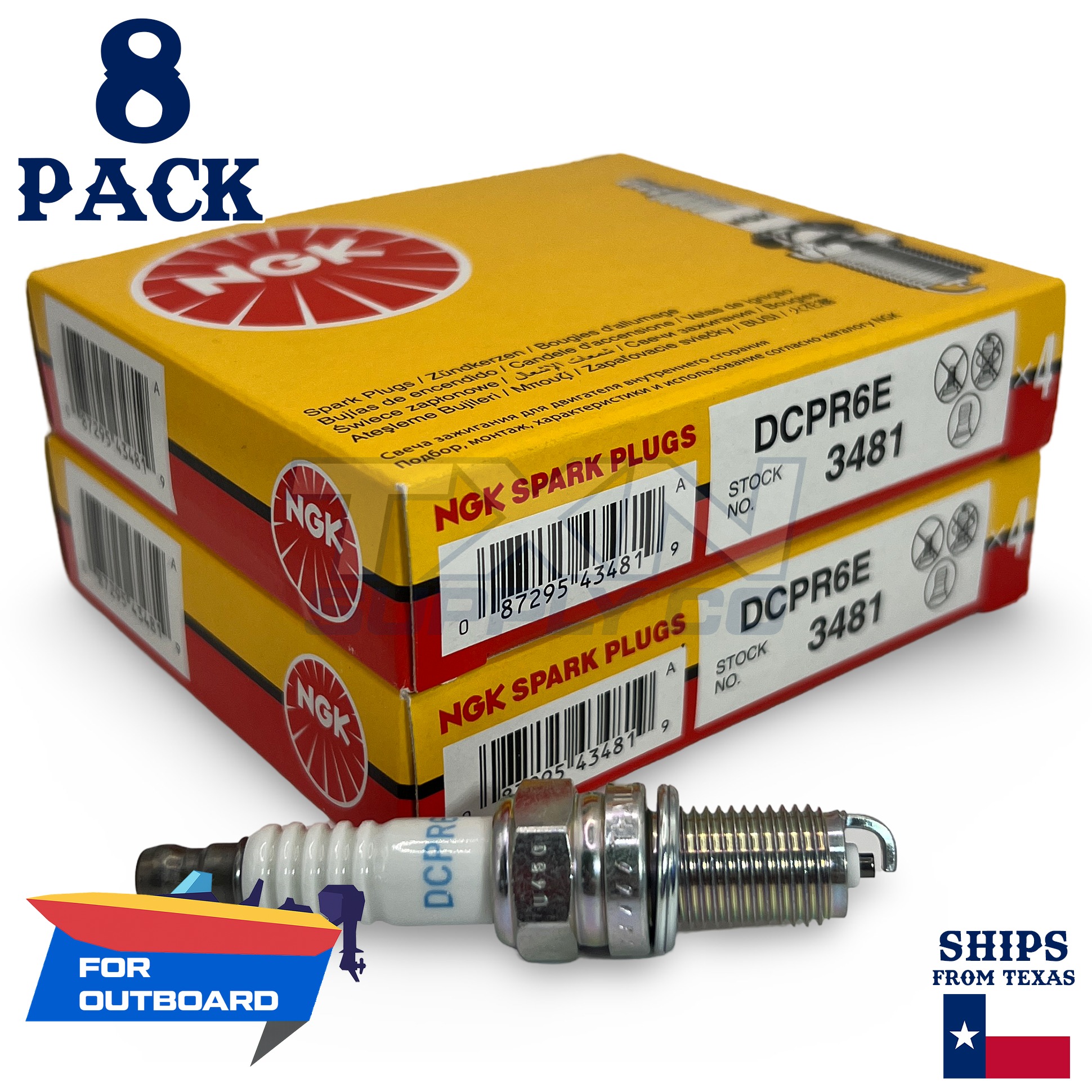 8 NGK Spark Plugs - For Mariner 5 4-Stroke 1999-2002 Outboard Motor - Image 1