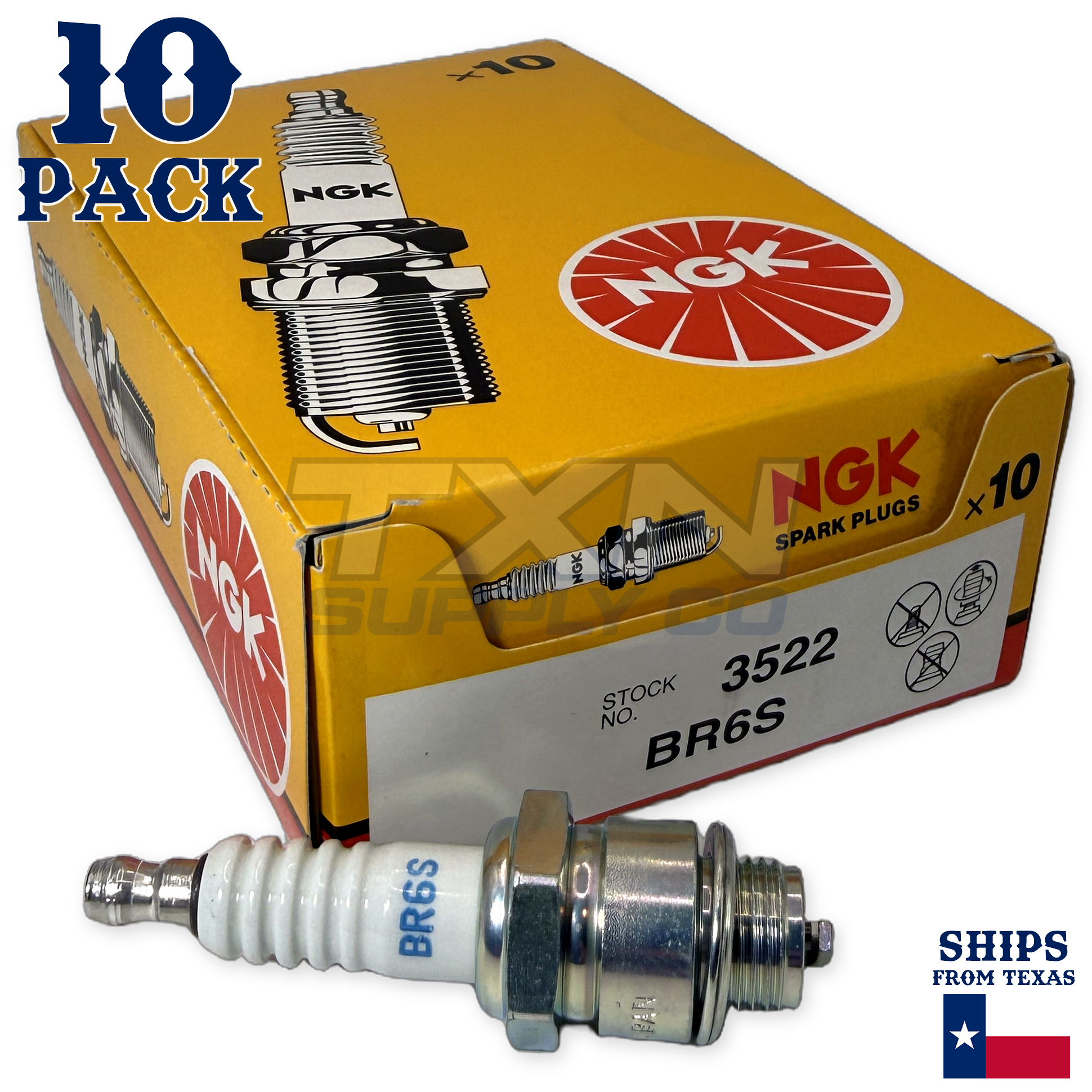 NGK 3522 BR6S Spark Plugs 10 Pack
