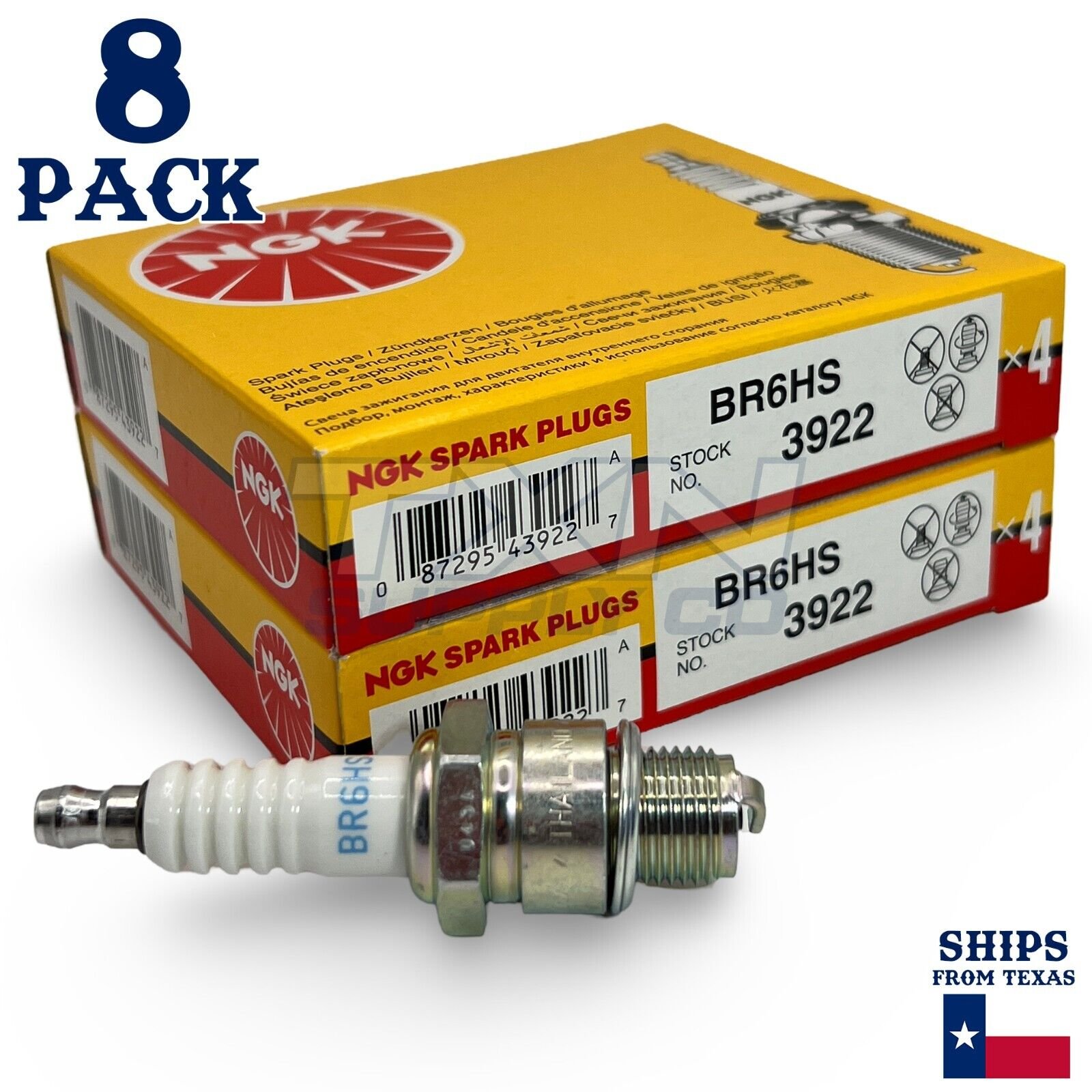 NGK 3922 Spark Plugs BR6HS - 8 Pack - Image 1