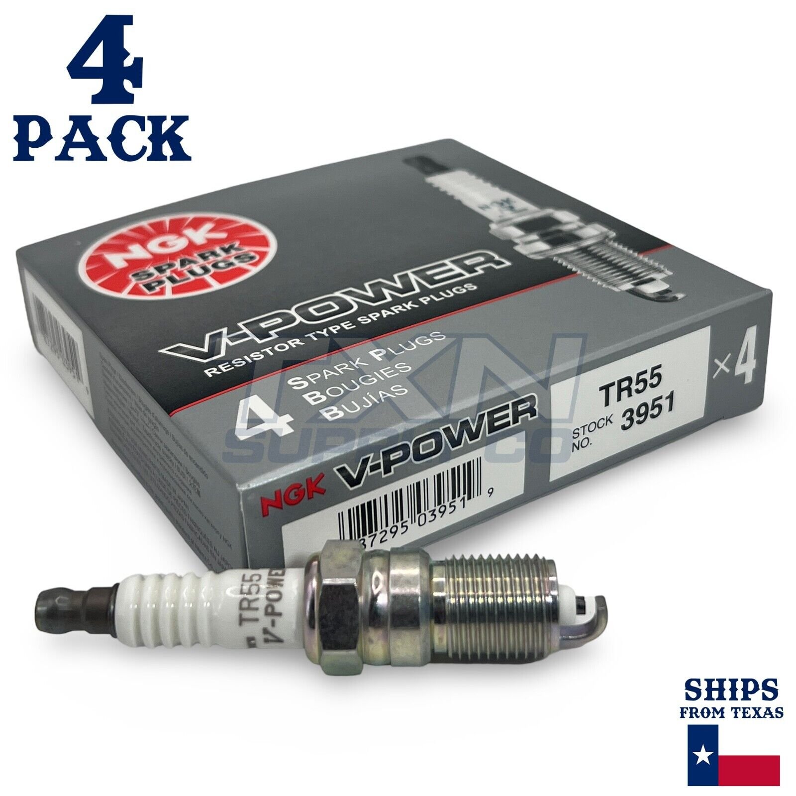 4 New NGK V-Power Spark Plugs TR55# 3951 - Image 1