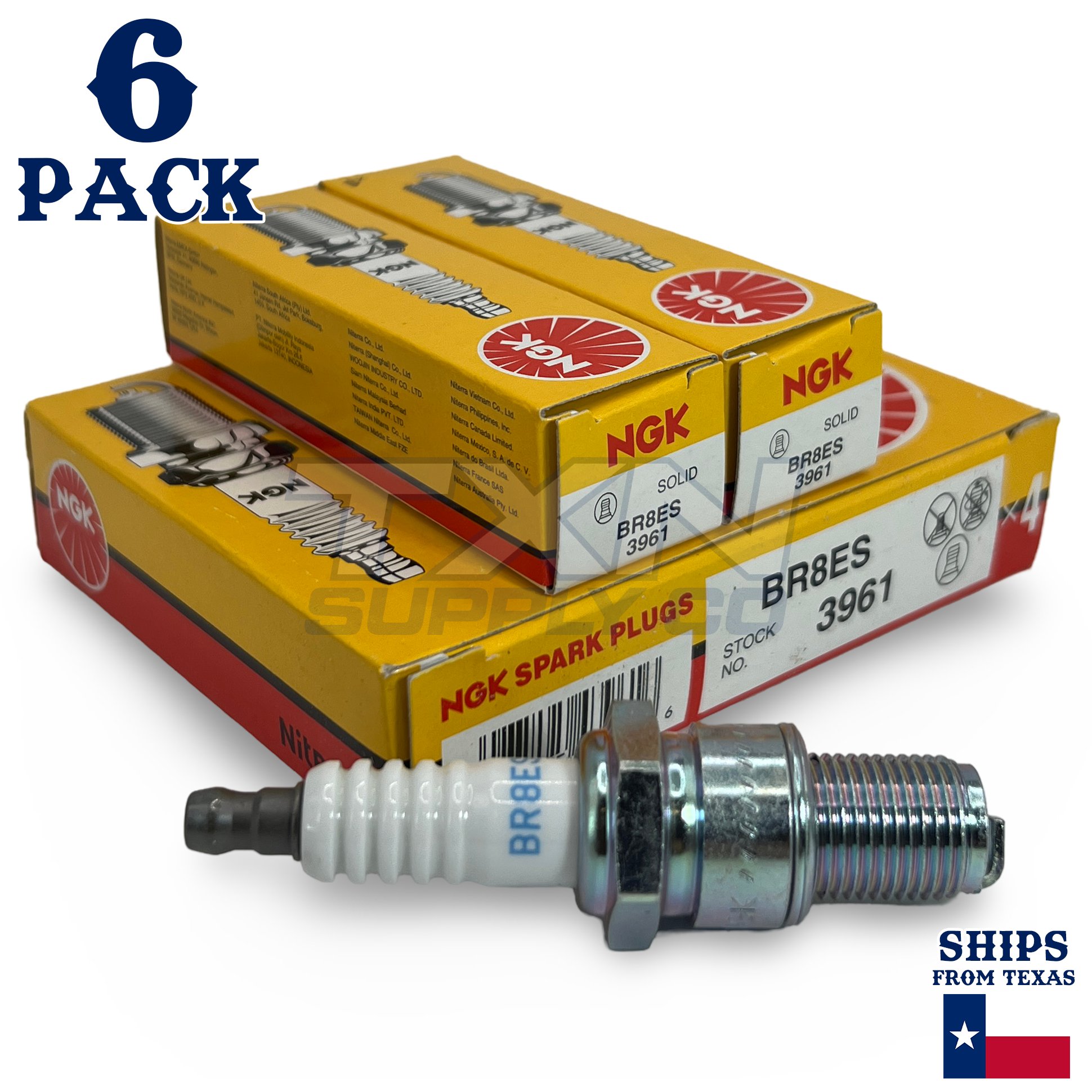 6 Pack NGK 3961 Spark Plugs BR8ES SOLID