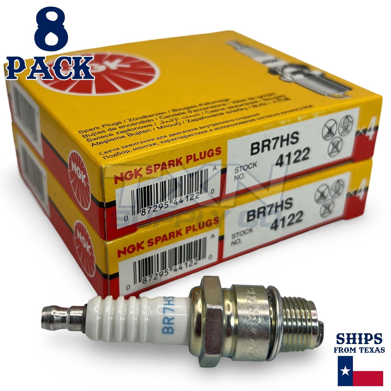 NGK 4122 Spark Plugs BR7HS - 8 Pack - Image 1