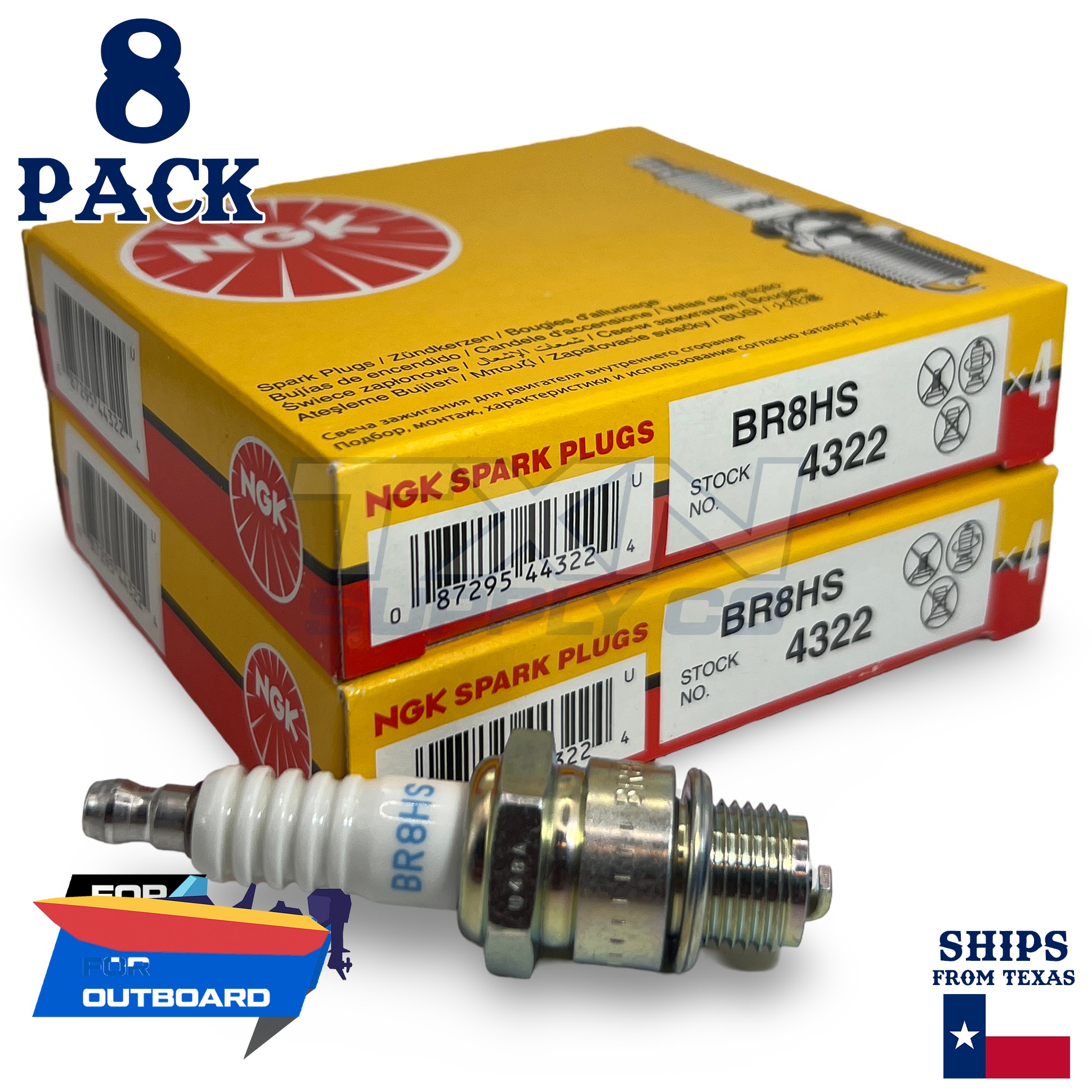 8 NGK Spark Plugs - For Yamaha 200 SX200 4-Stroke 1999-2005 Outboard Motor - Image 1
