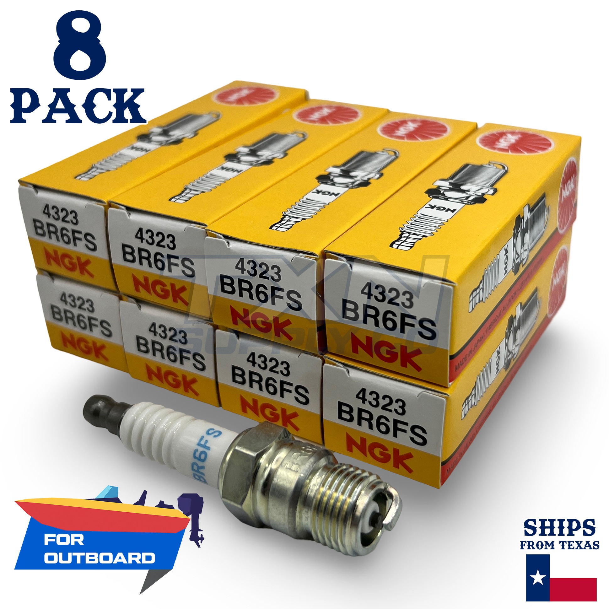 8 NGK 4323 Spark Plugs - For Yamaha 8 YEMS V8MTR 350 CUBIC INCH Outboard Motor - Image 1