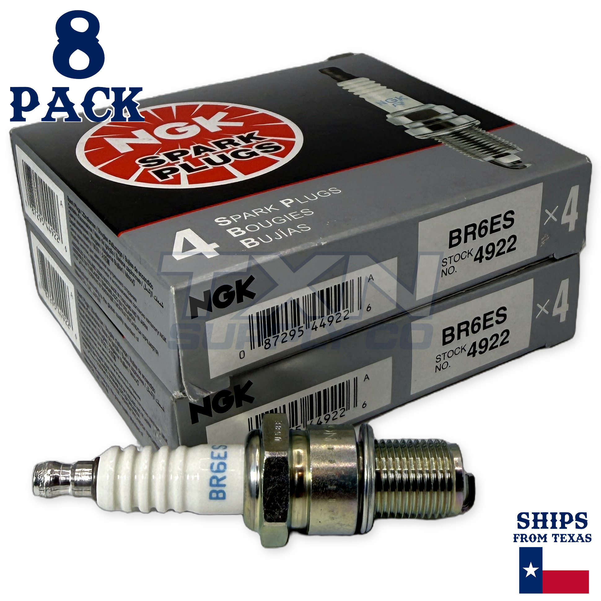 NGK 4922 BR6ES Spark Plugs 8 Pack